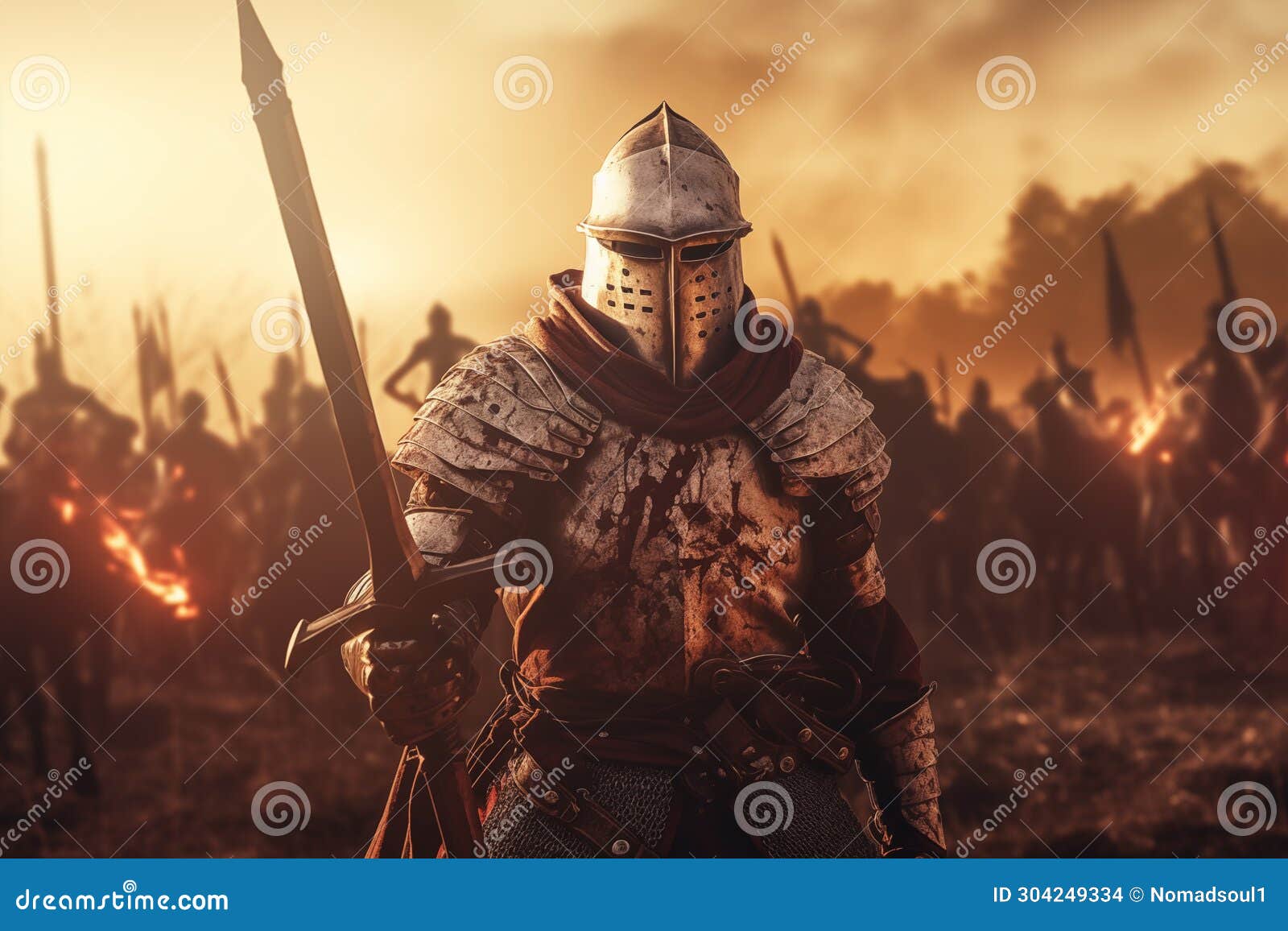 Heroic Knight Warrior at Battlefield Cinematic View. Generative AI Stock  Photo - Image of action, reenactment: 304249334