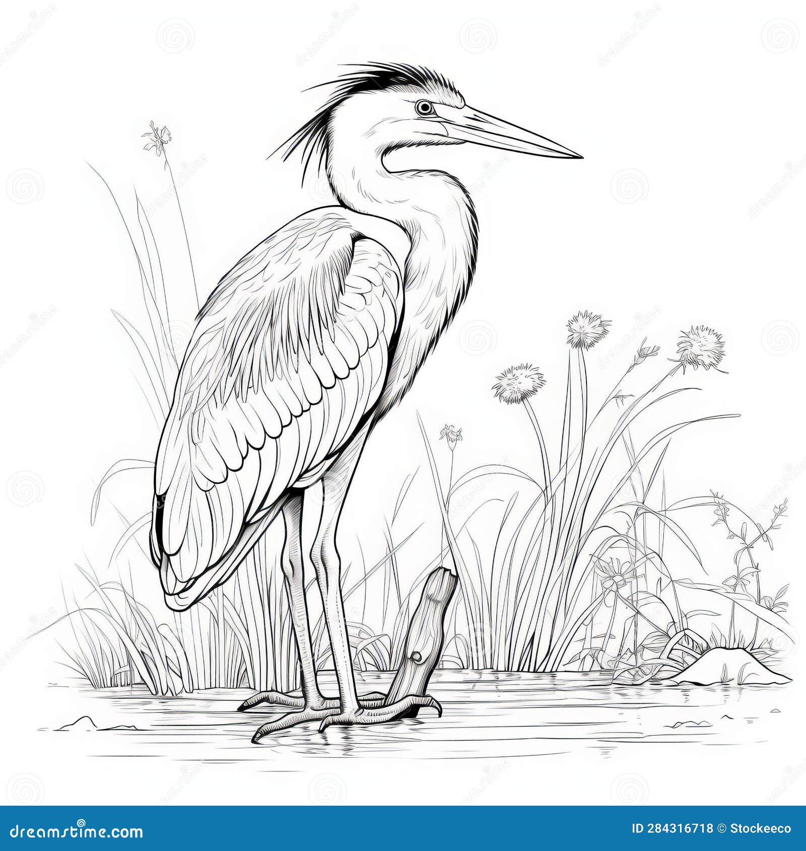 Heron Coloring Page: Detailed Character Illustration for Children S ...