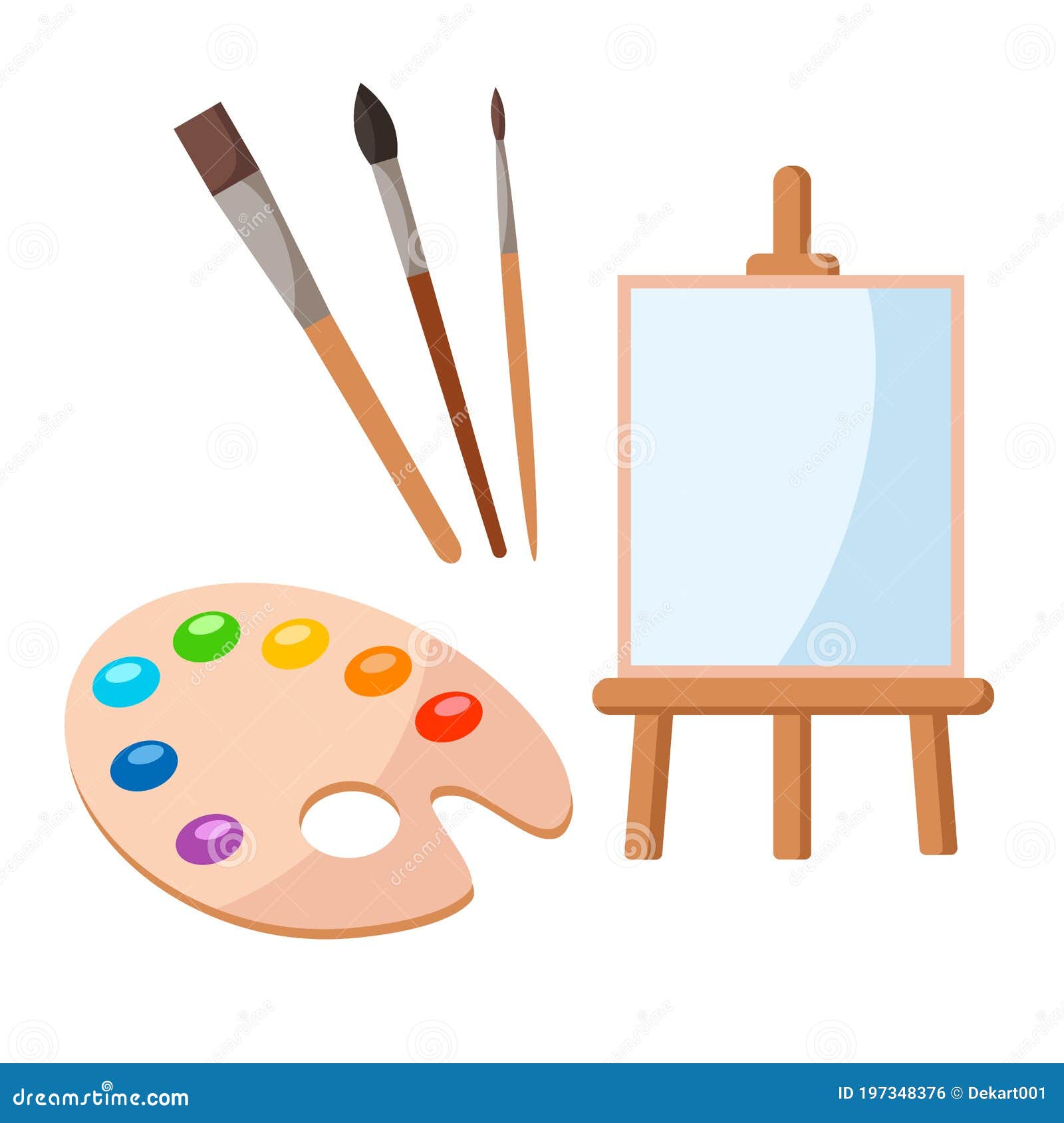 Herramientas De Pintura Elementos Dibujos Animados Conjunto De Vector  Colorido Aislado En Blanco Artículos De Arte, Caballete De Ilustración del  Vector - Ilustración de base, azul: 197348376