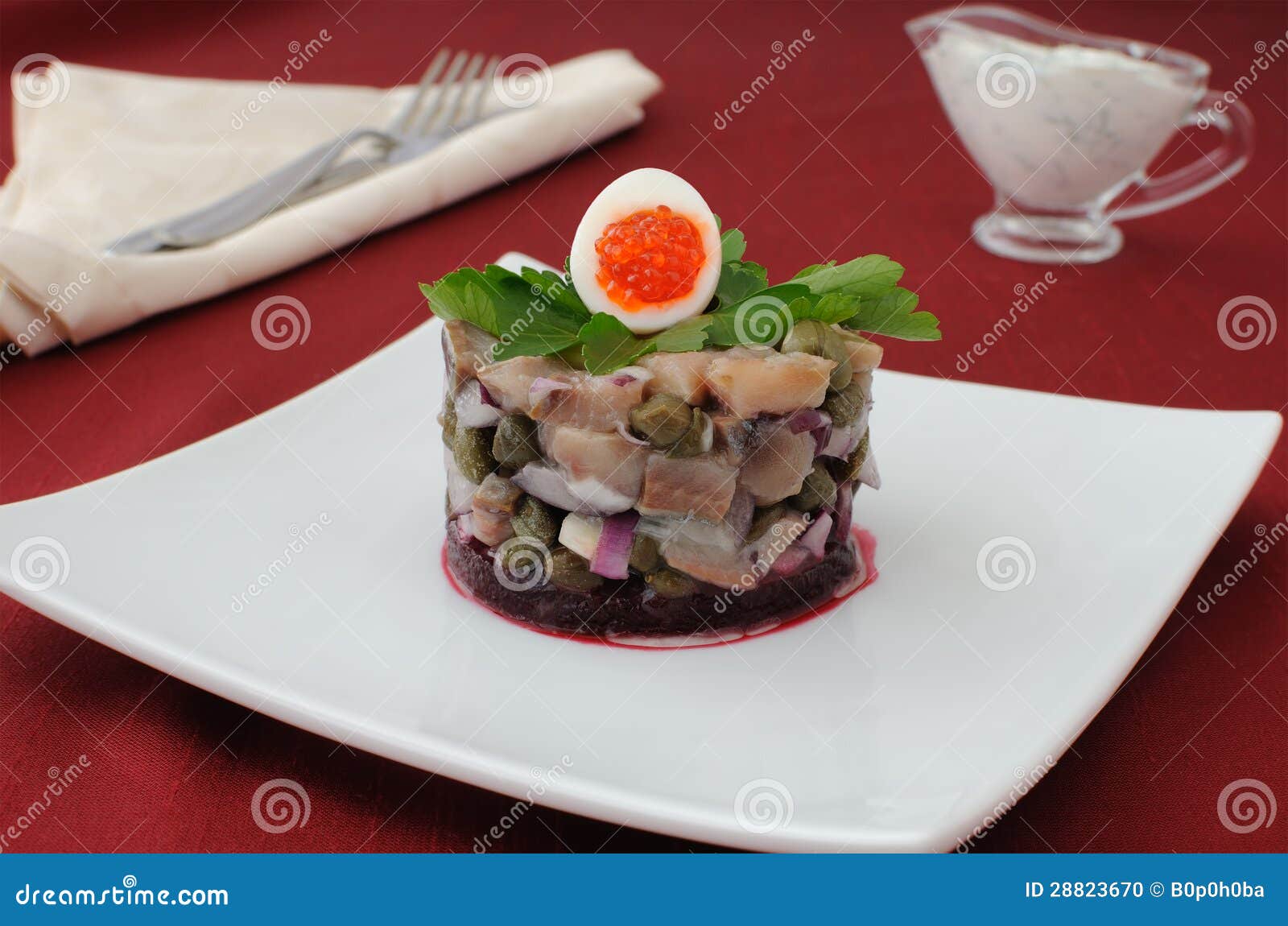 Herring Tartare with Capers and Sour Cream Stock Photo Image of