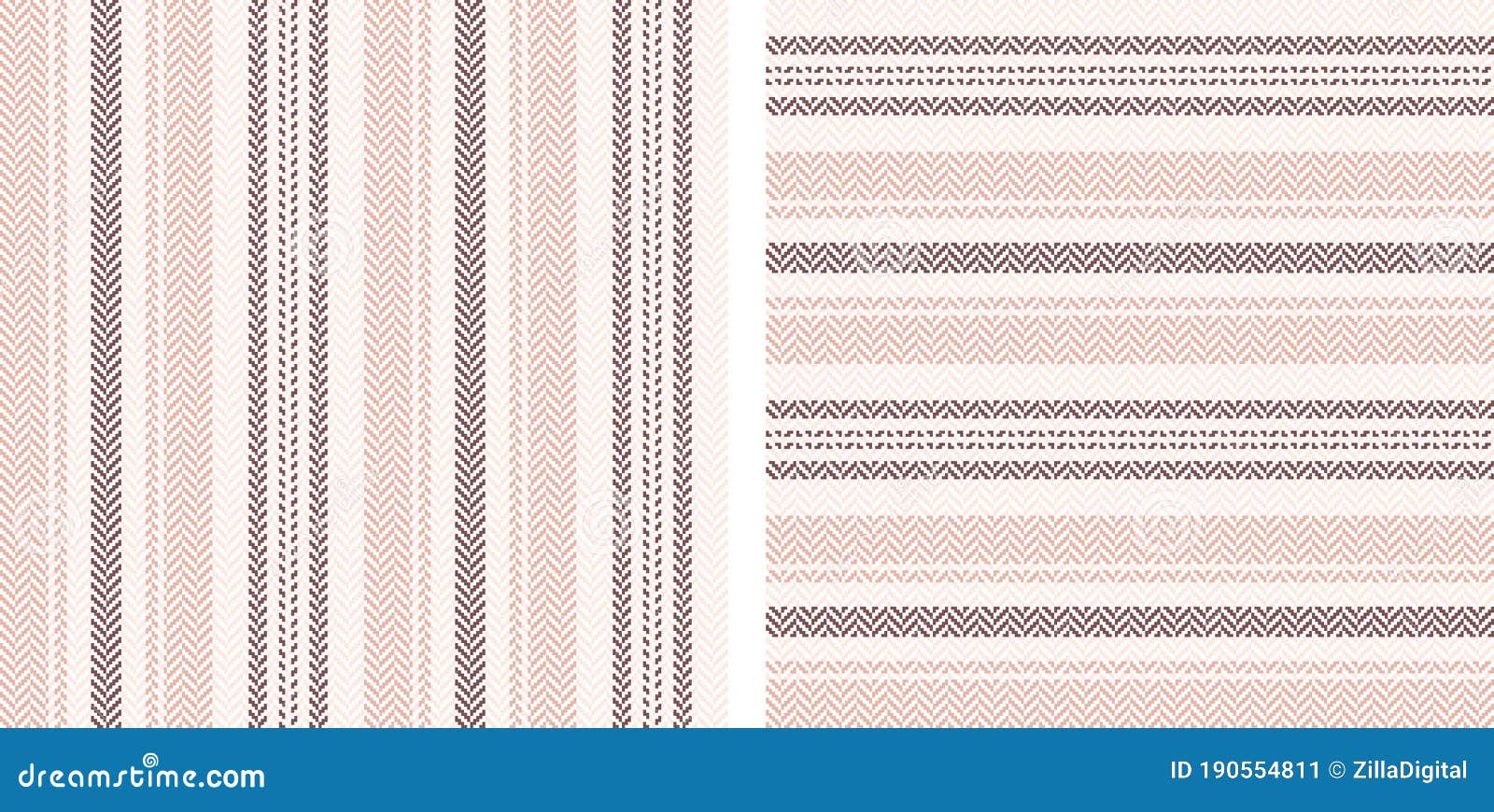 Herringbone Stripes Pattern Set. Pink Vector Horizontal and Vertical