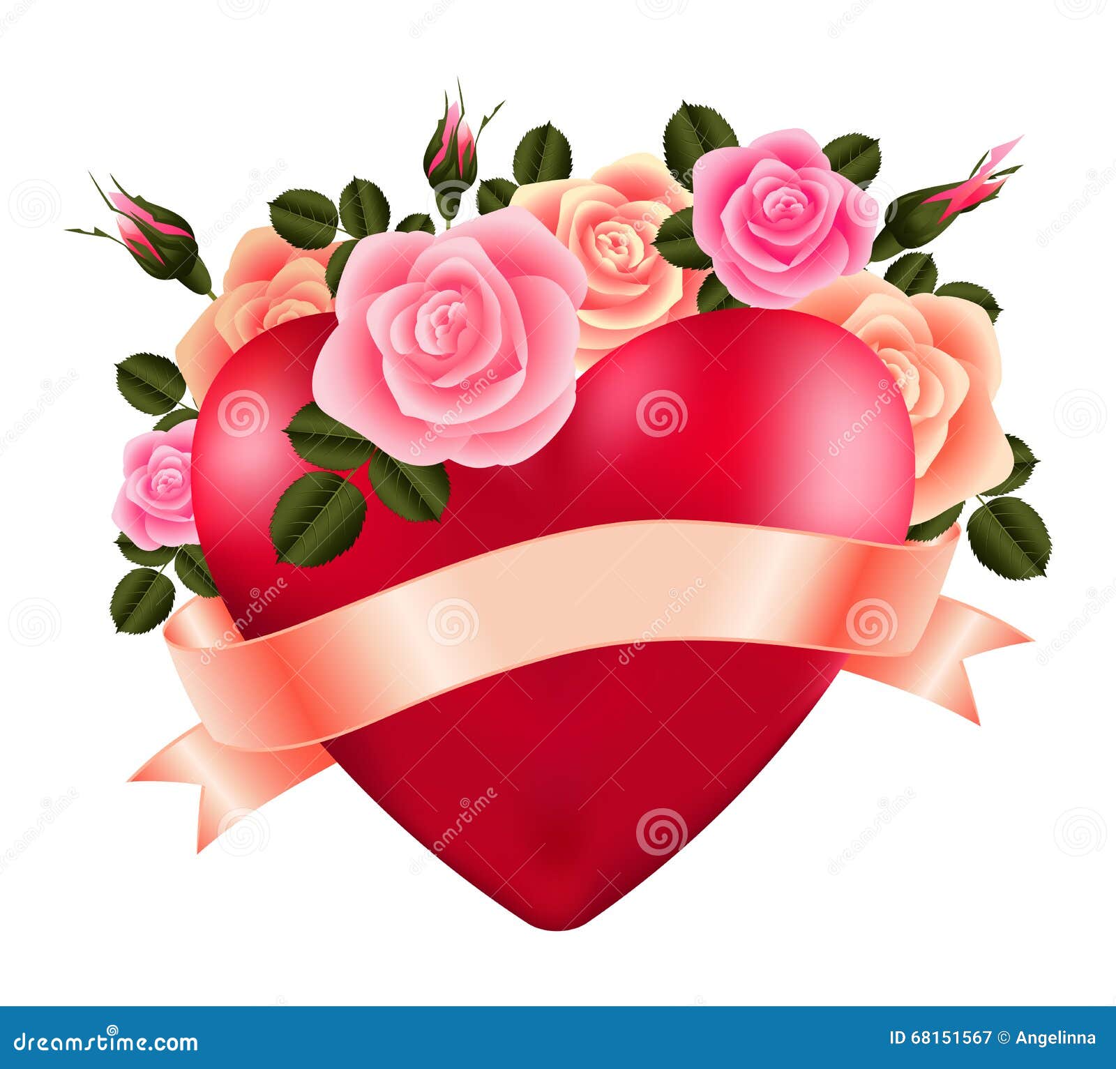 Herz Mit Rosen Und Band Vektor Abbildung Illustration Von Pink