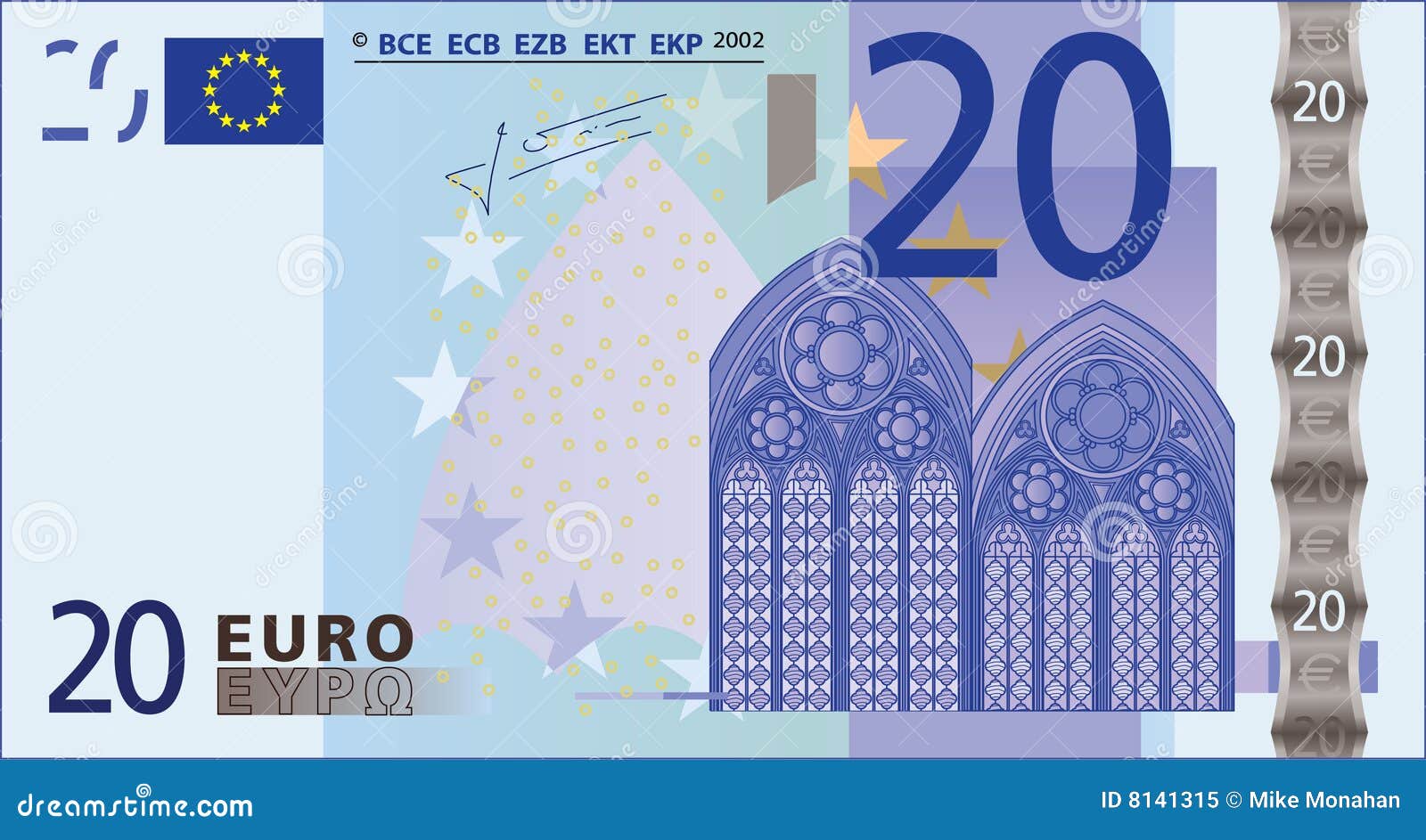 hond Onderdompeling Barmhartig Het Bankbiljet Van 20 Euro. Vector Illustratie - Illustration of europees,  bankwezen: 8141315