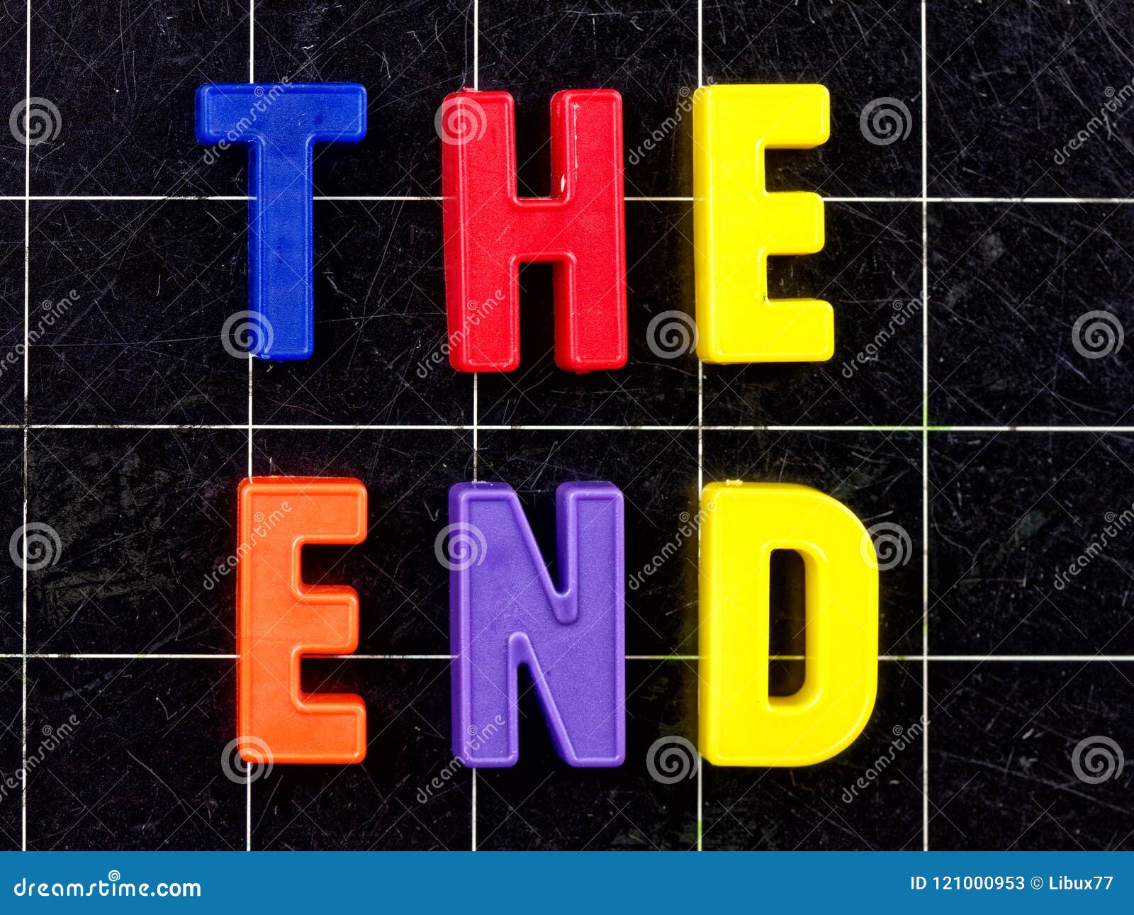 Het Bord of Het Bord Van Eind Kleurrijke Brieven Stock