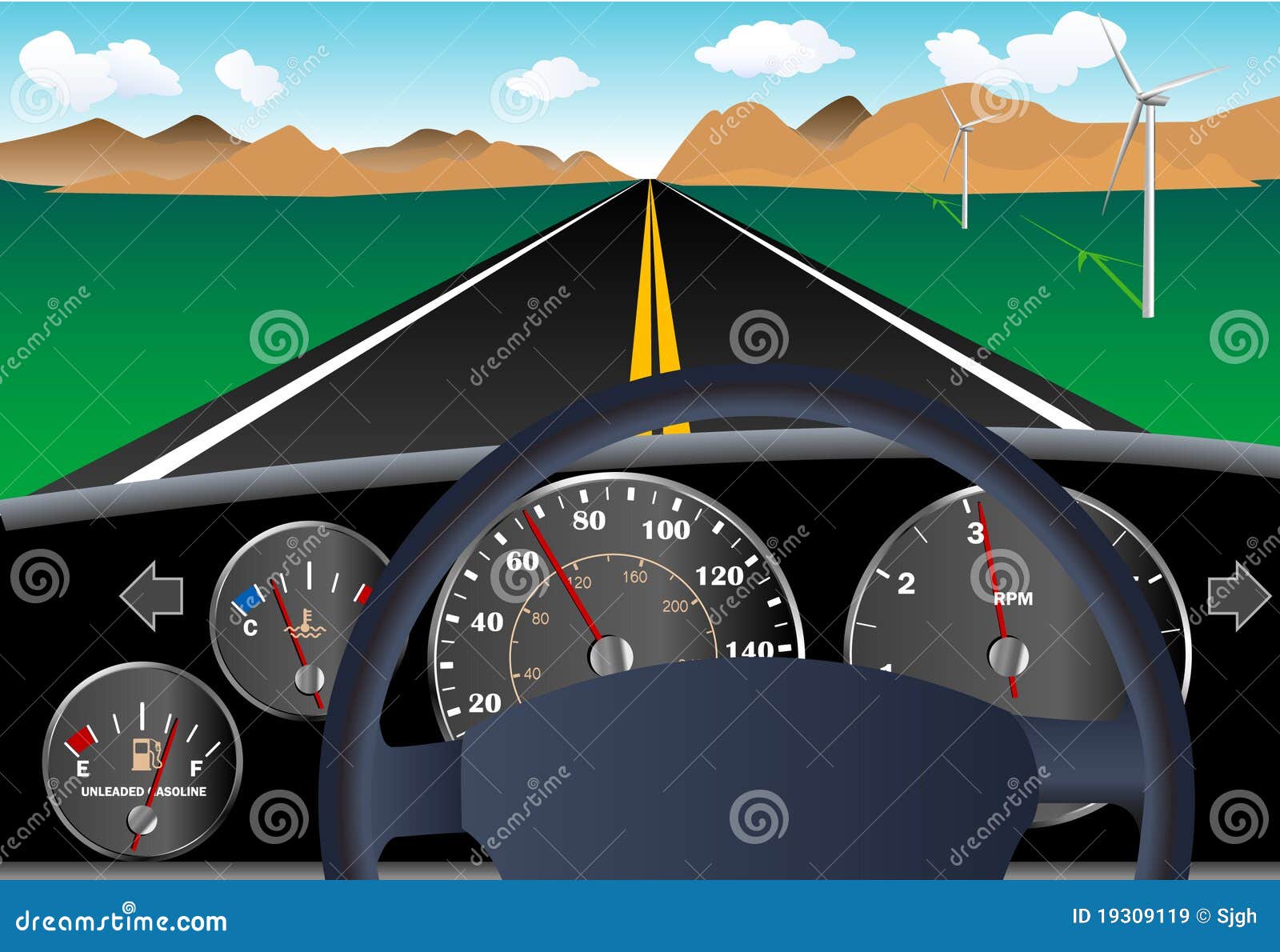 hier Reizende handelaar Schaken Het Dashboard Van De Auto Met Weg Vector Illustratie - Illustration of  dashboard, aandrijving: 19309119