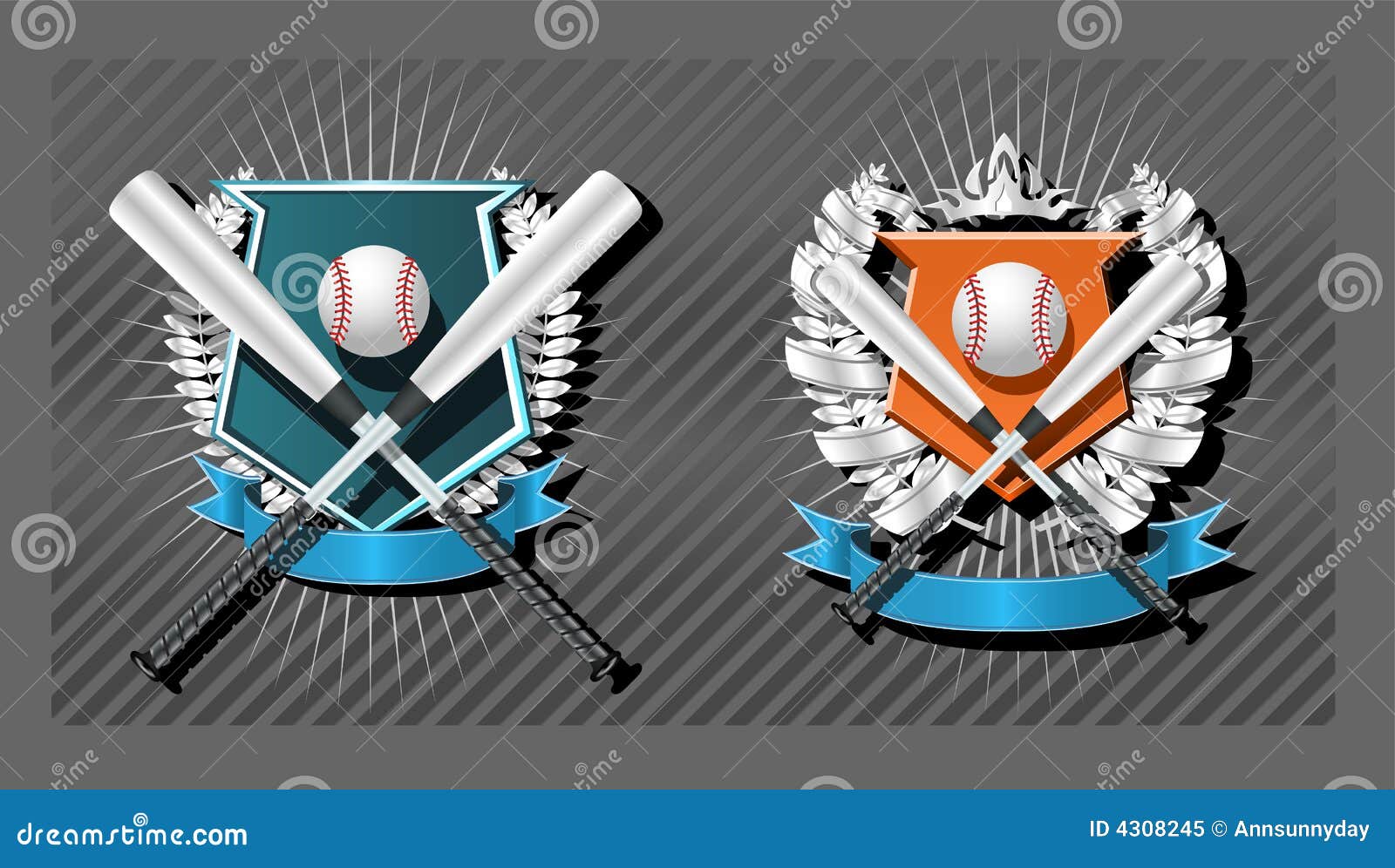 Het embleem van het honkbal. Leeg het embleemmalplaatje van het Honkbal met knuppel, kroon en lint