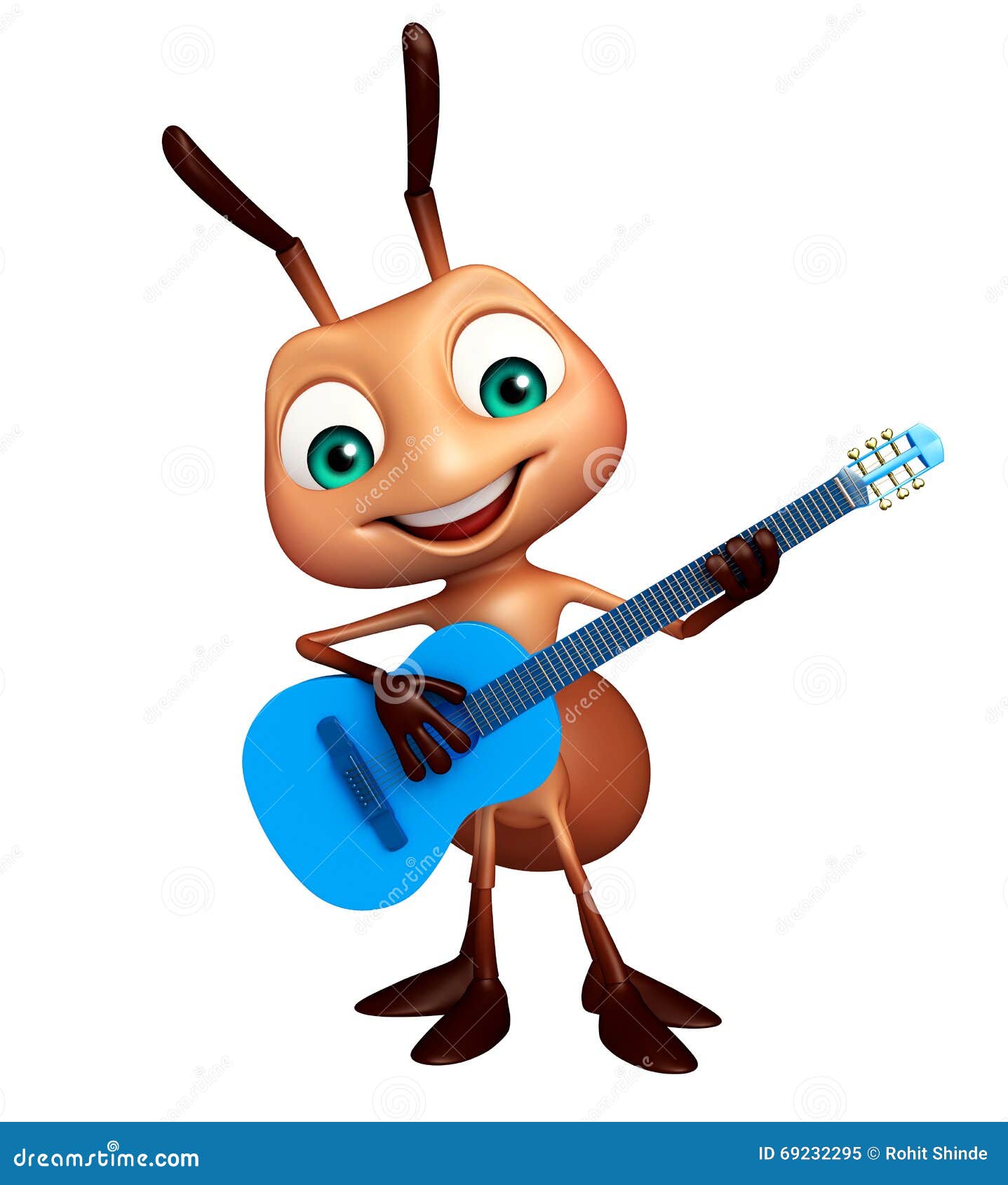 Het leuke karakter van het Mierenbeeldverhaal met gitaar