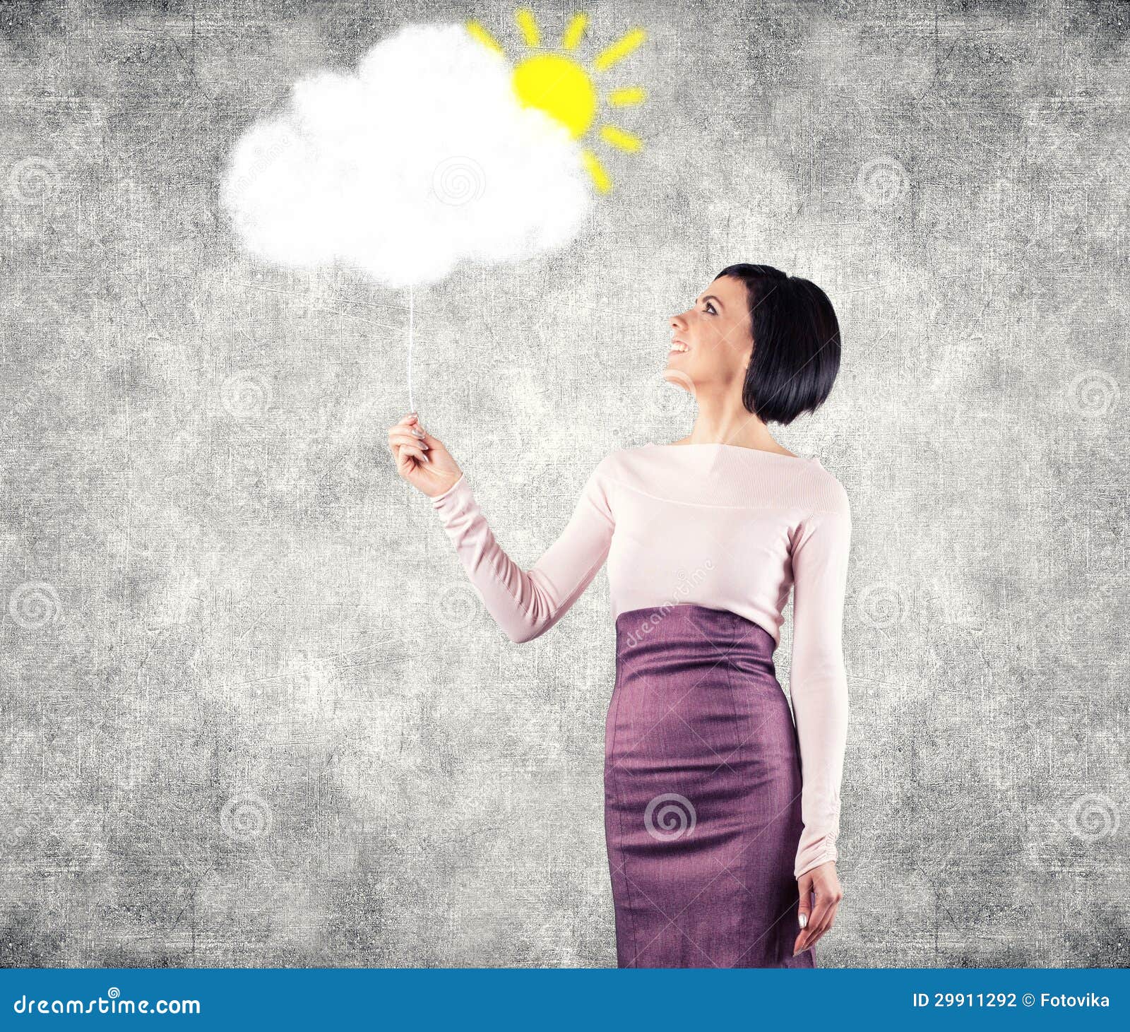 Meisje met wolk. Het meisje houdt een witte wolk in een hand