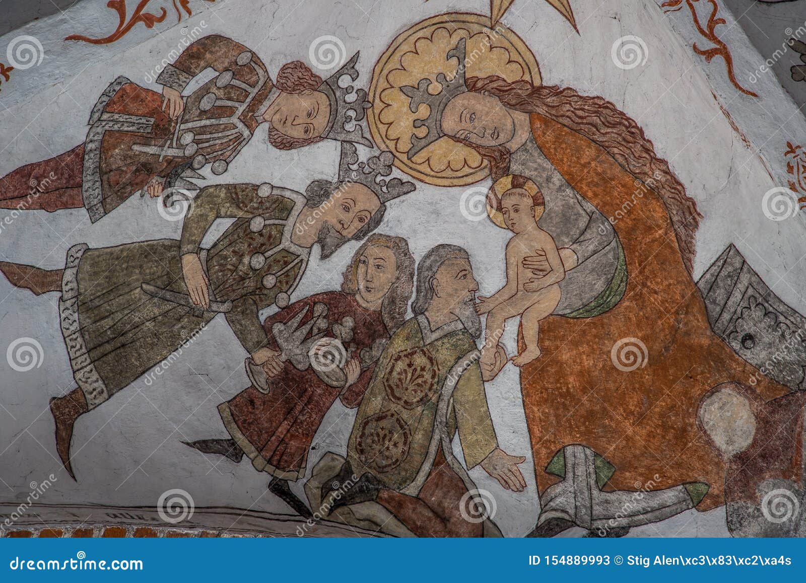 Koning Van De Joden Het Oude Muurschilderij, Magi Brengt Goud, Wierookhars En Mirre Aan
