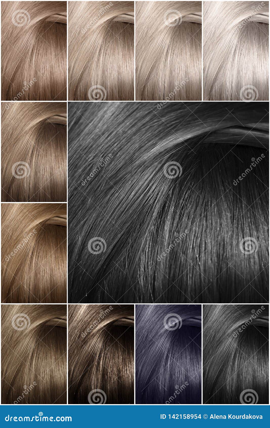 Het Palet De Haarkleur Met Een Brede Waaier Van Steekproeven Steekproeven Van Gekleurde Haarkleuren Schaduwen Van Koude Kleur Stock Foto - Image of rood, palet: 142158954