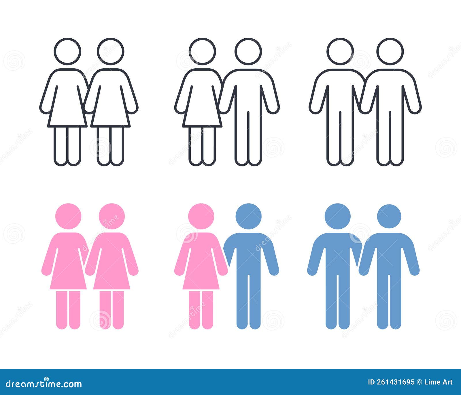 Heterosexual and Homesexual Couple Icons. Men Women in a Pair Hold ...