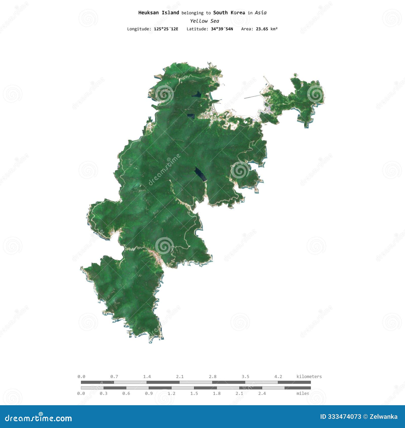 heuksan island. south korea.  on white. satellite, july 1, 2020