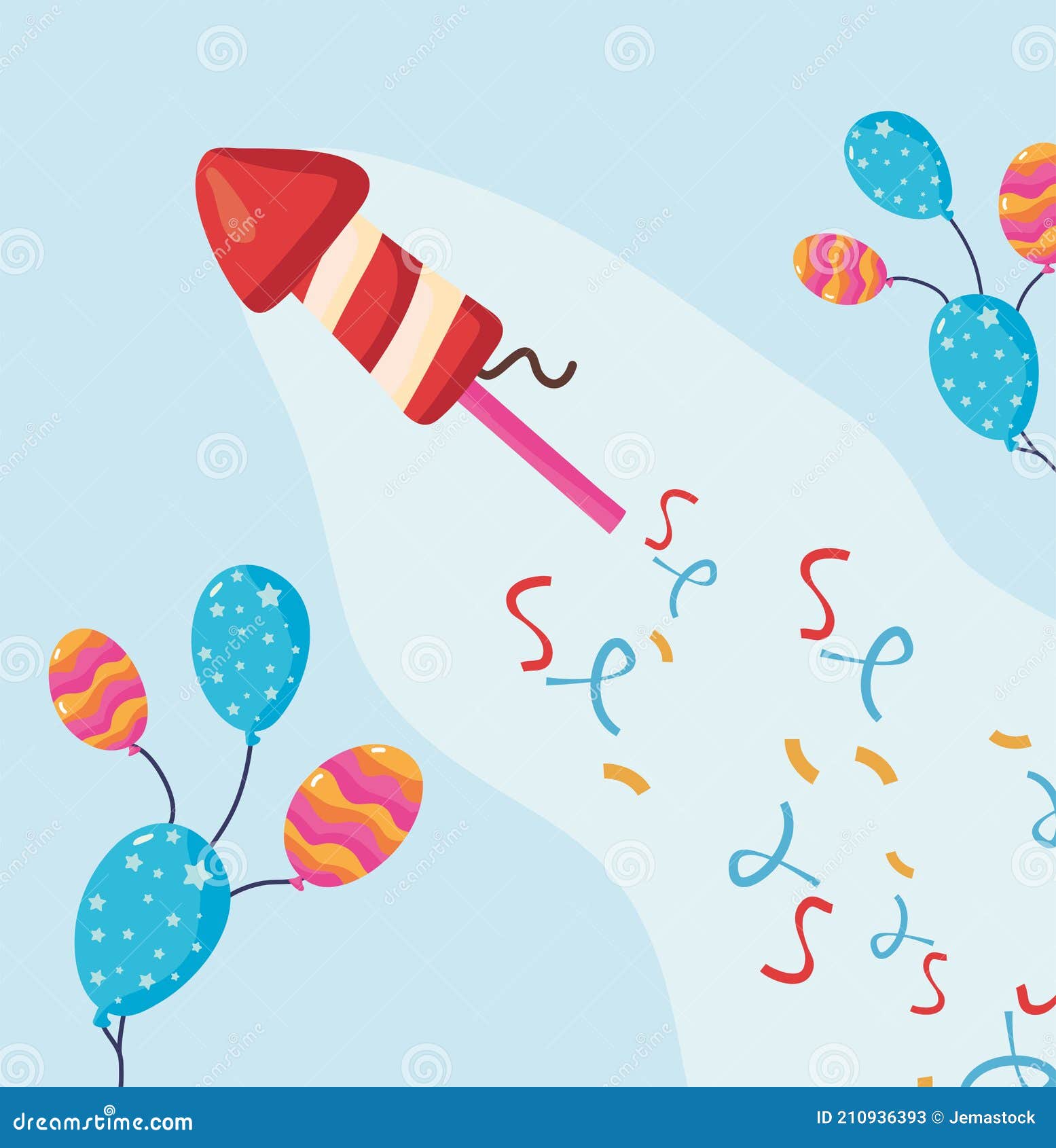 Heureux Anniversaire Ballons Hélium Avec Roquette Et Confetti Illustration  de Vecteur - Illustration du salutation, festif: 210936393