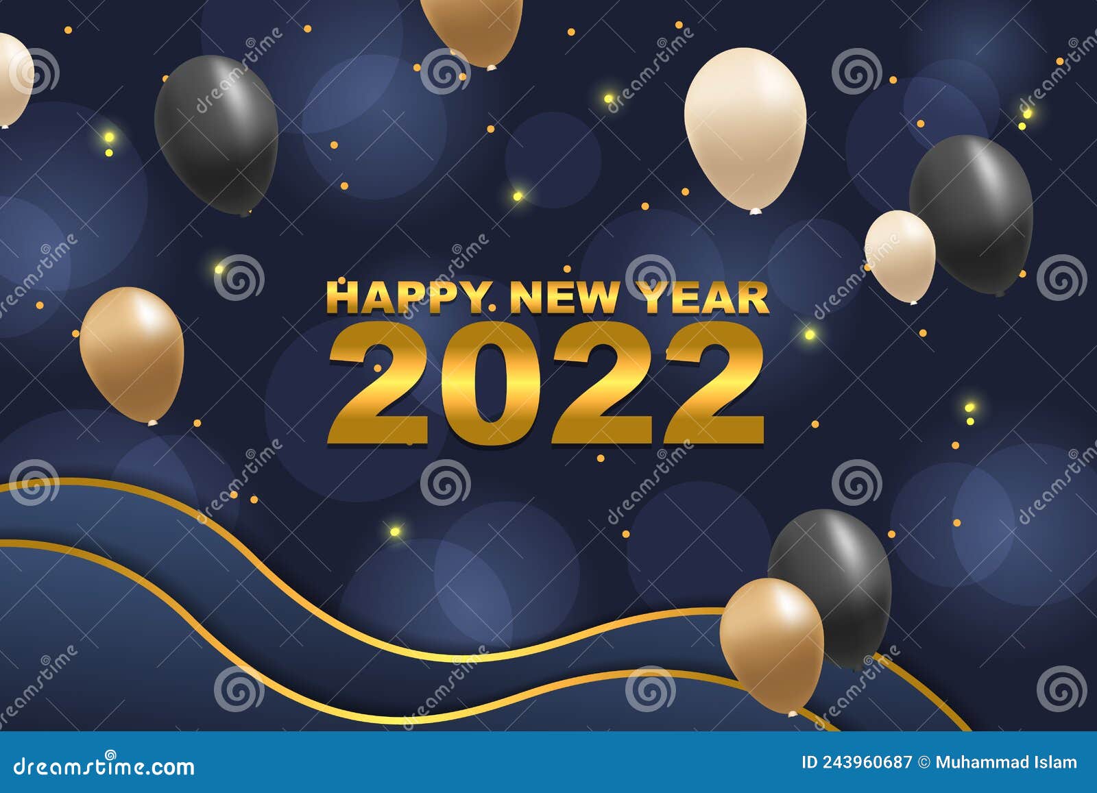 Heureux Nouvel an 2022 Design De Fond Luxe Avec Ballon Noir Et or  Illustration de Vecteur - Illustration du salutation, cache: 243960687