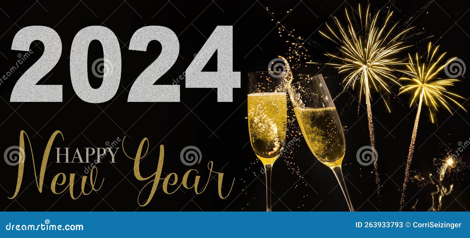 Heureux Nouvel an 2024 Fête Fête Carte De Voeux Arrière-plan Bannière  Champagne Ou Verres Mousseux Toasts Et or Image stock - Image du événement,  ciel: 263933793