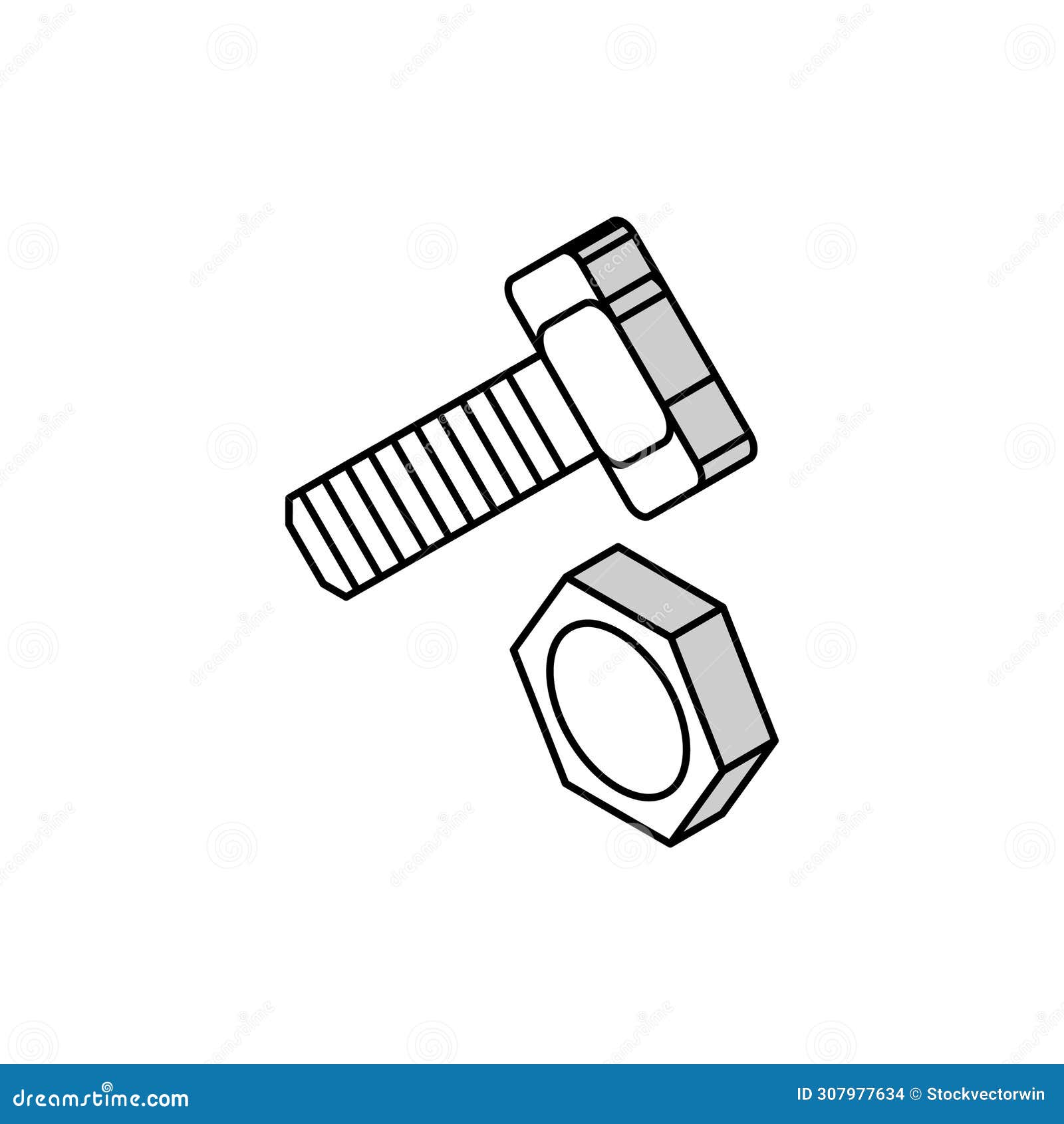 hex head bolt isometric icon  