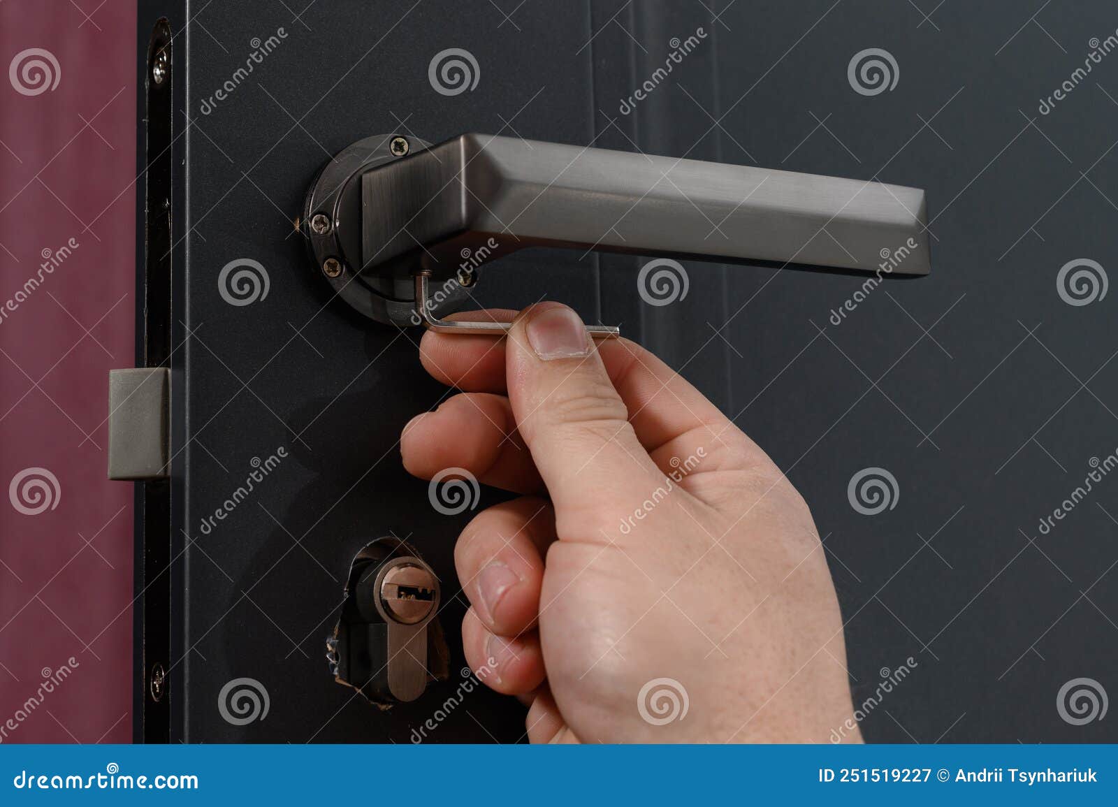 Hex Key and Installation of Door Lock and Handle, Closeup of