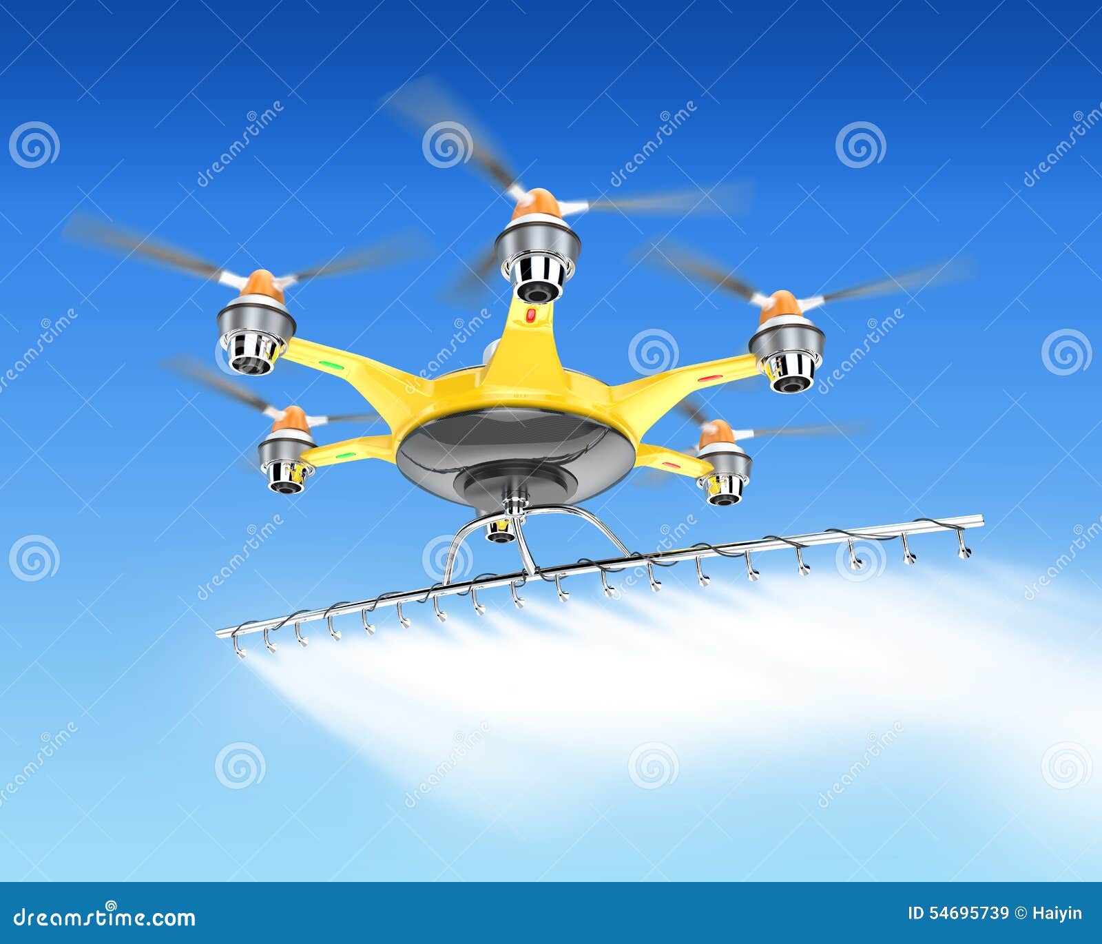 hexacopter with crop sprayer flying in the sky