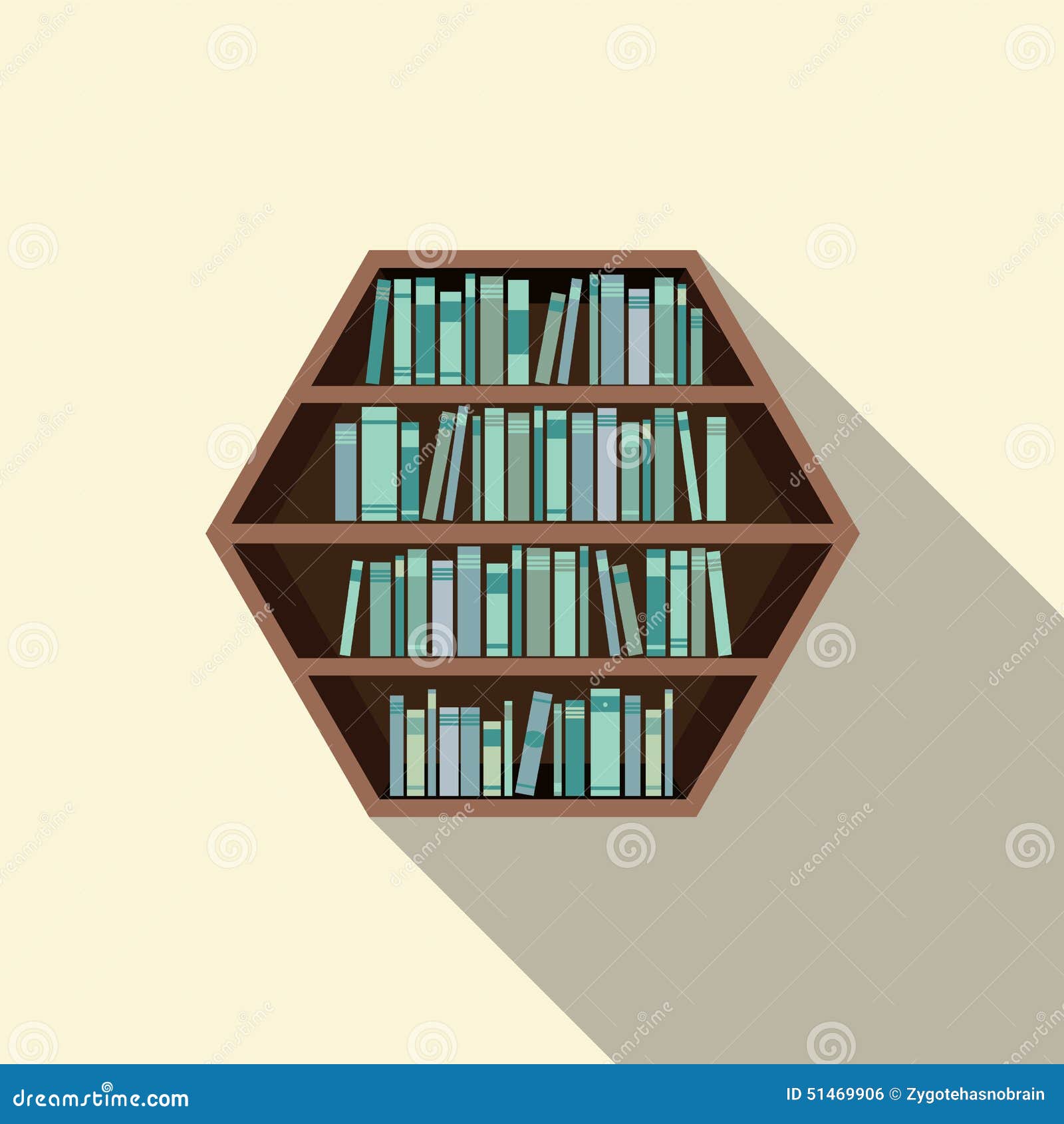 Hexagon Bookshelf on Wall stock vector. Illustration of books 51469906