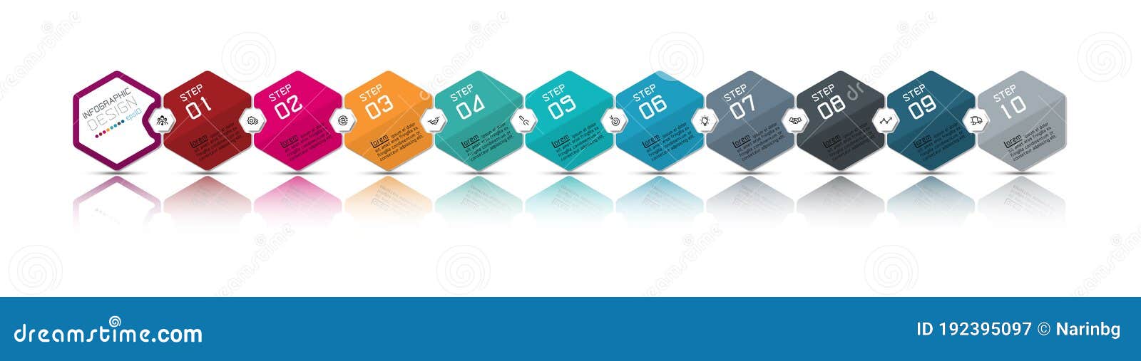 Hexagon Design Has Ten Steps for Presentation Such As Business. Stock