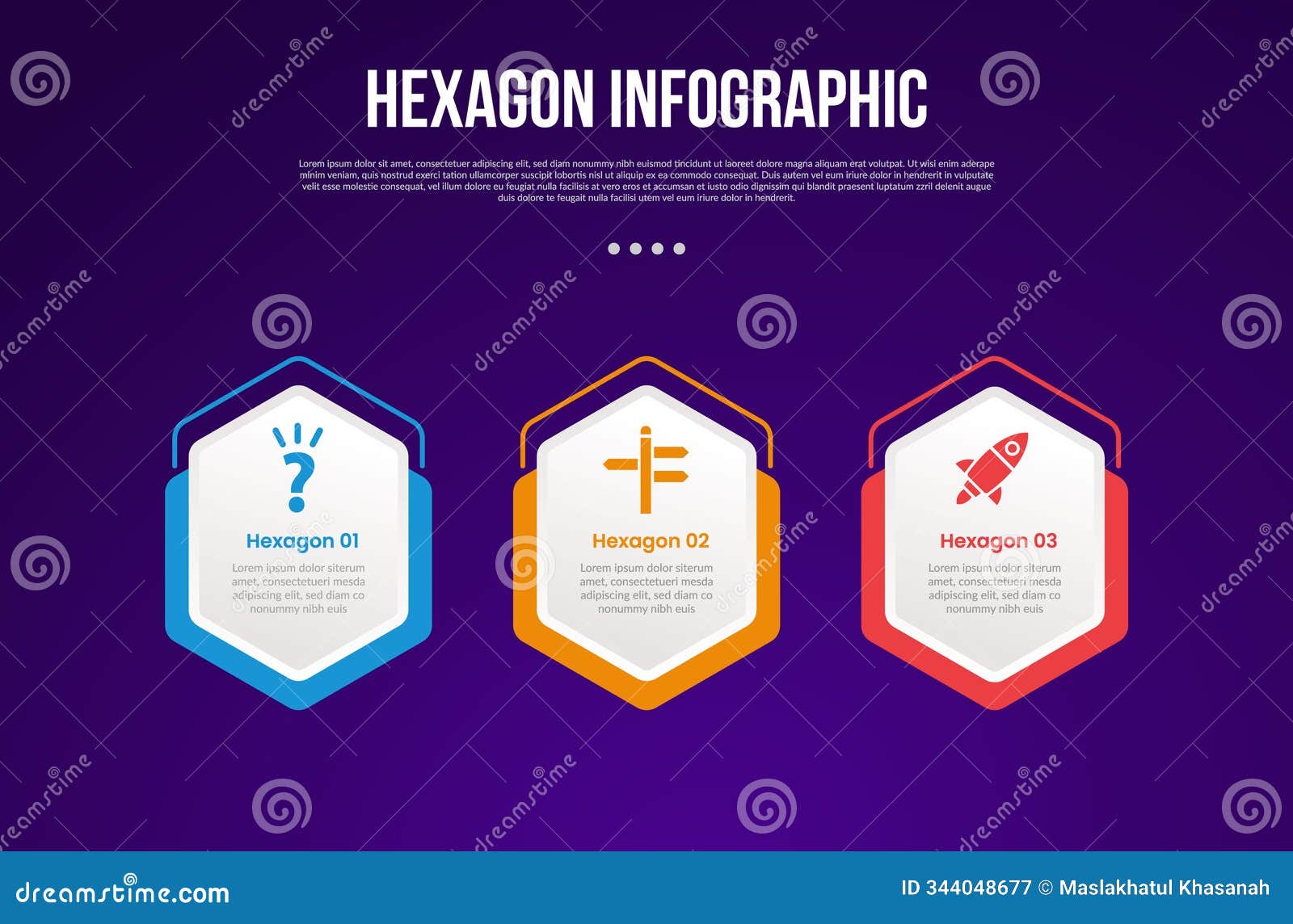 hexagon or hexagonal six sided polygon template infographic with creative  with outline and layer background variation with 3