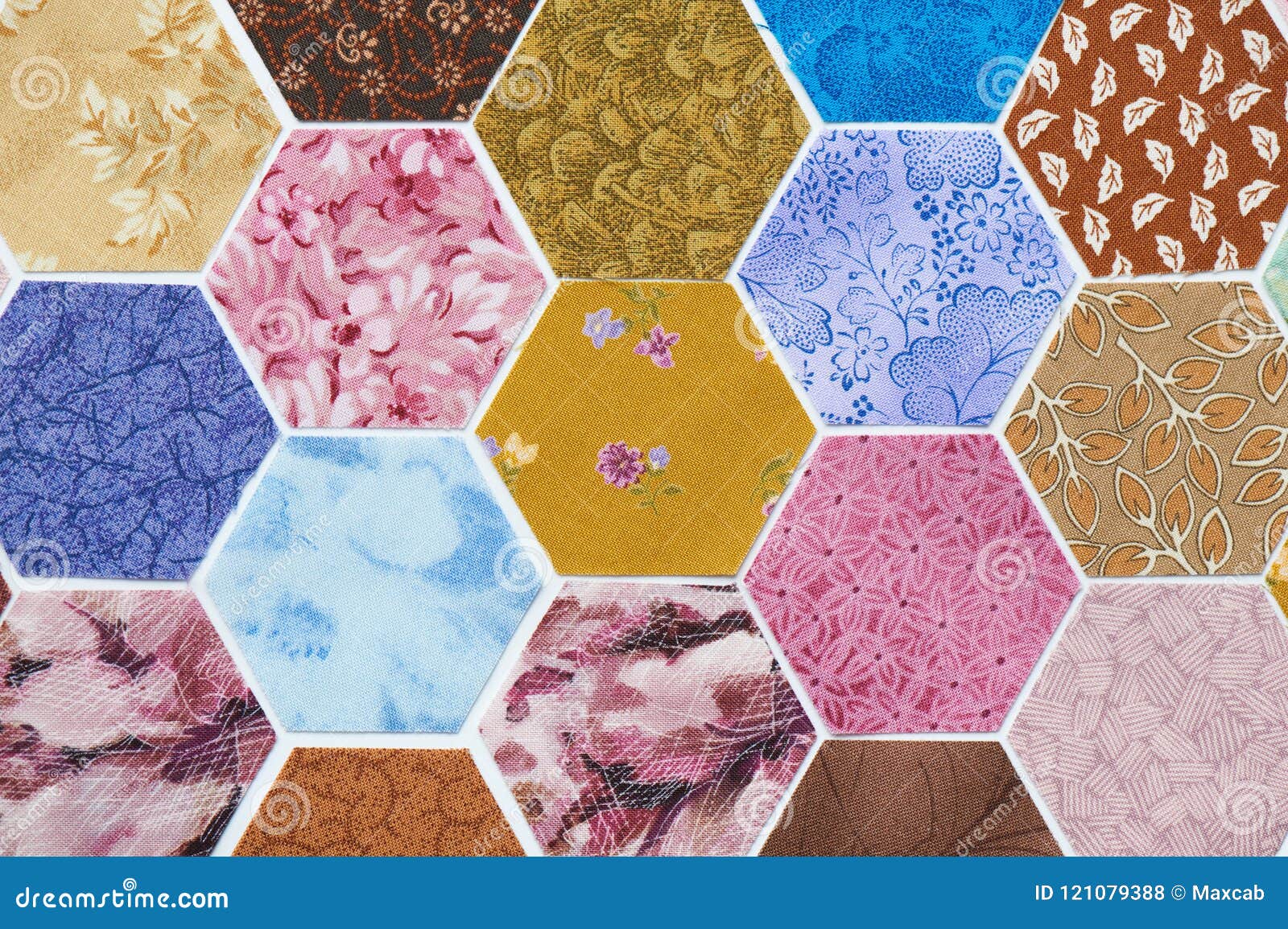 Hexagon Pieces of Colorful Fabric Random Ordered Stock Photo Image of