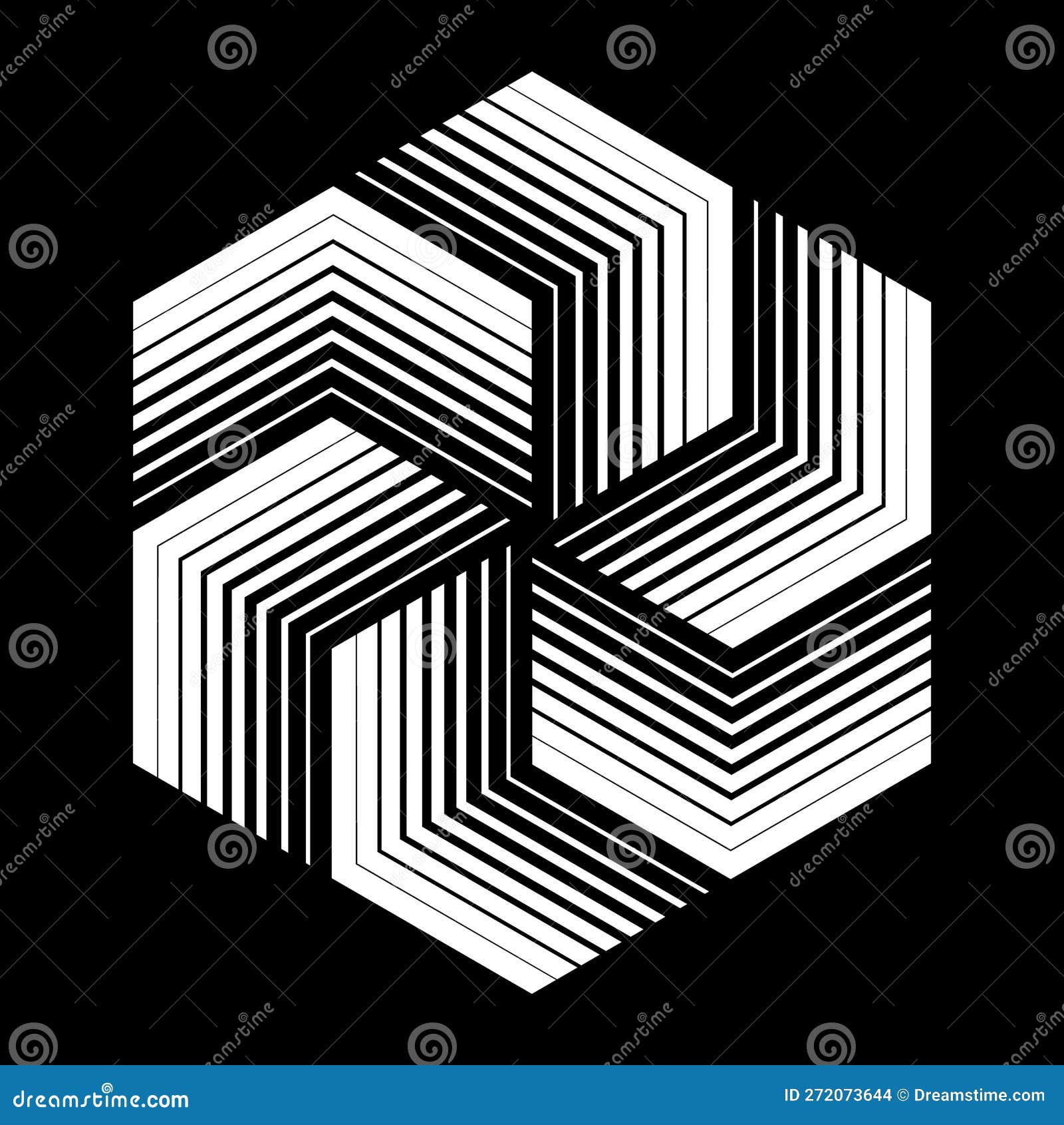 Hexagon Shape with Linear Dynamic Elements. Abstract Geometric Art Line