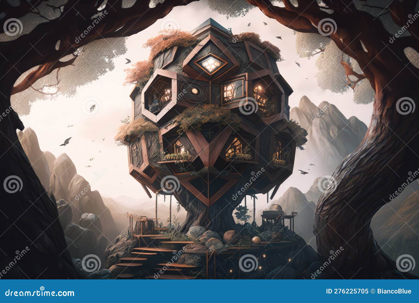 hexagon tree house fantasy world