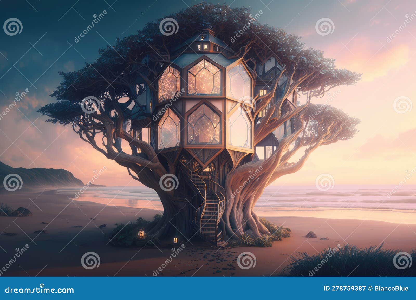 hexagon tree house fantasy world