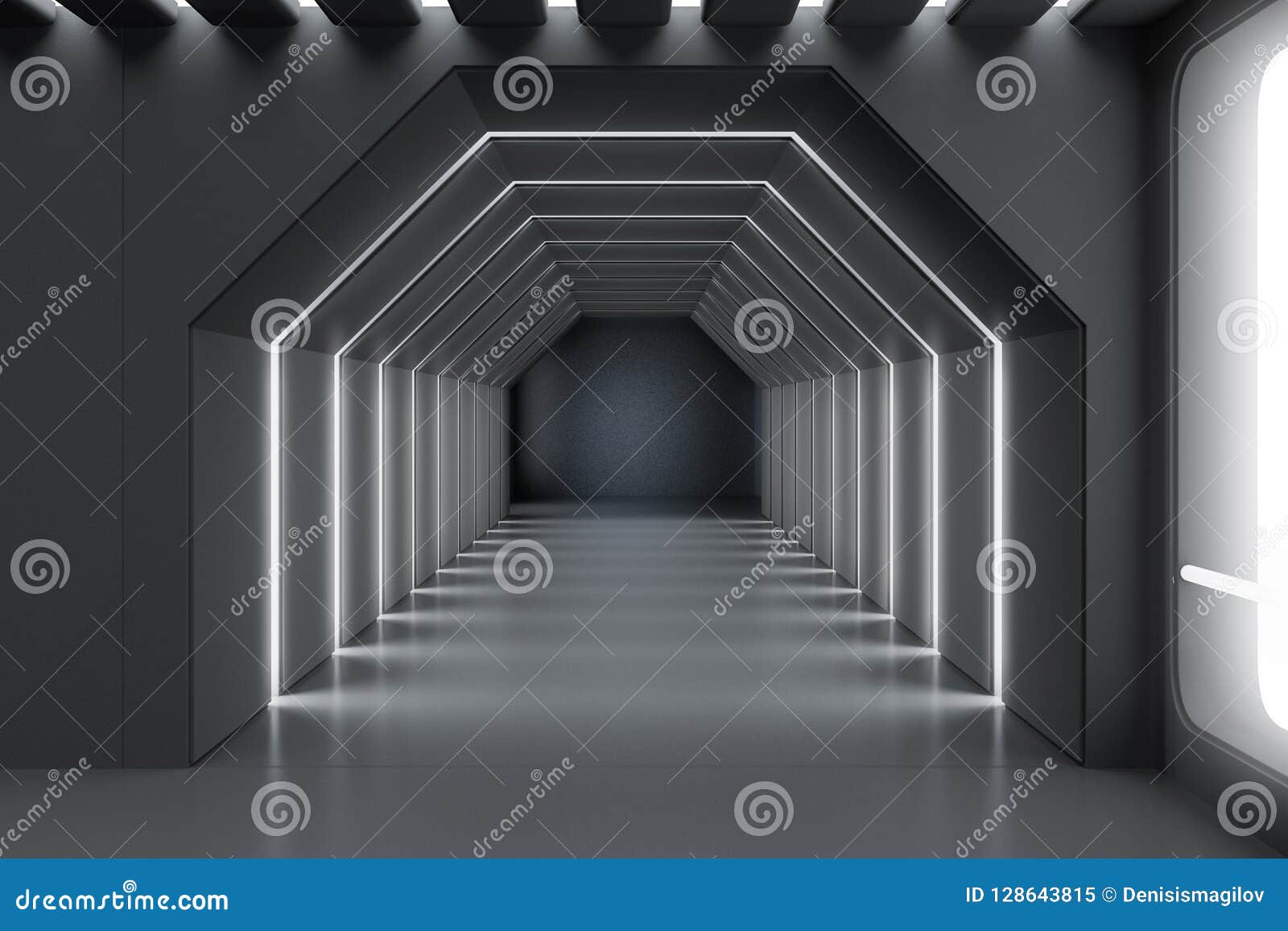 Hexagonal Futuristic Gray Office Lobby Stock Illustration