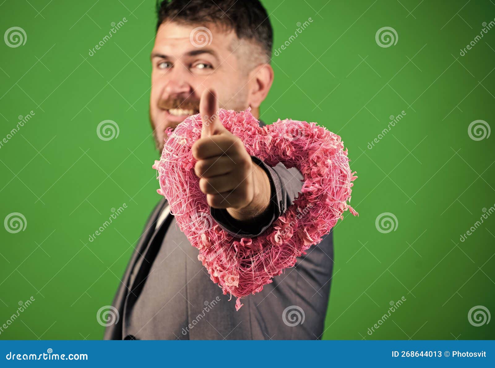 Romantic Macho Man With Beard Celebrate Valentines Day Love And Romantic Concept Ideas For