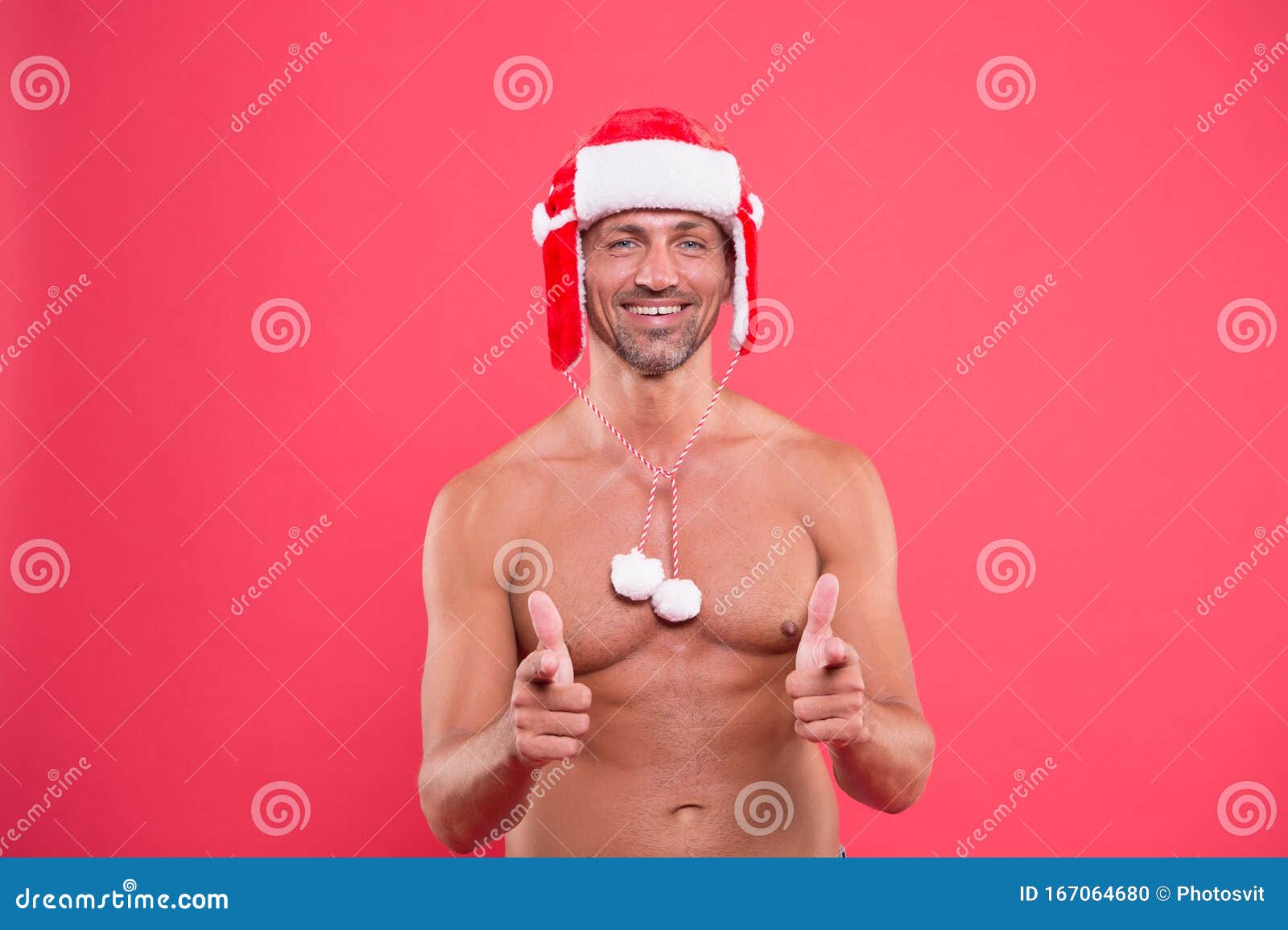 333 Happy Naked Christmas Guy Stock Photos
