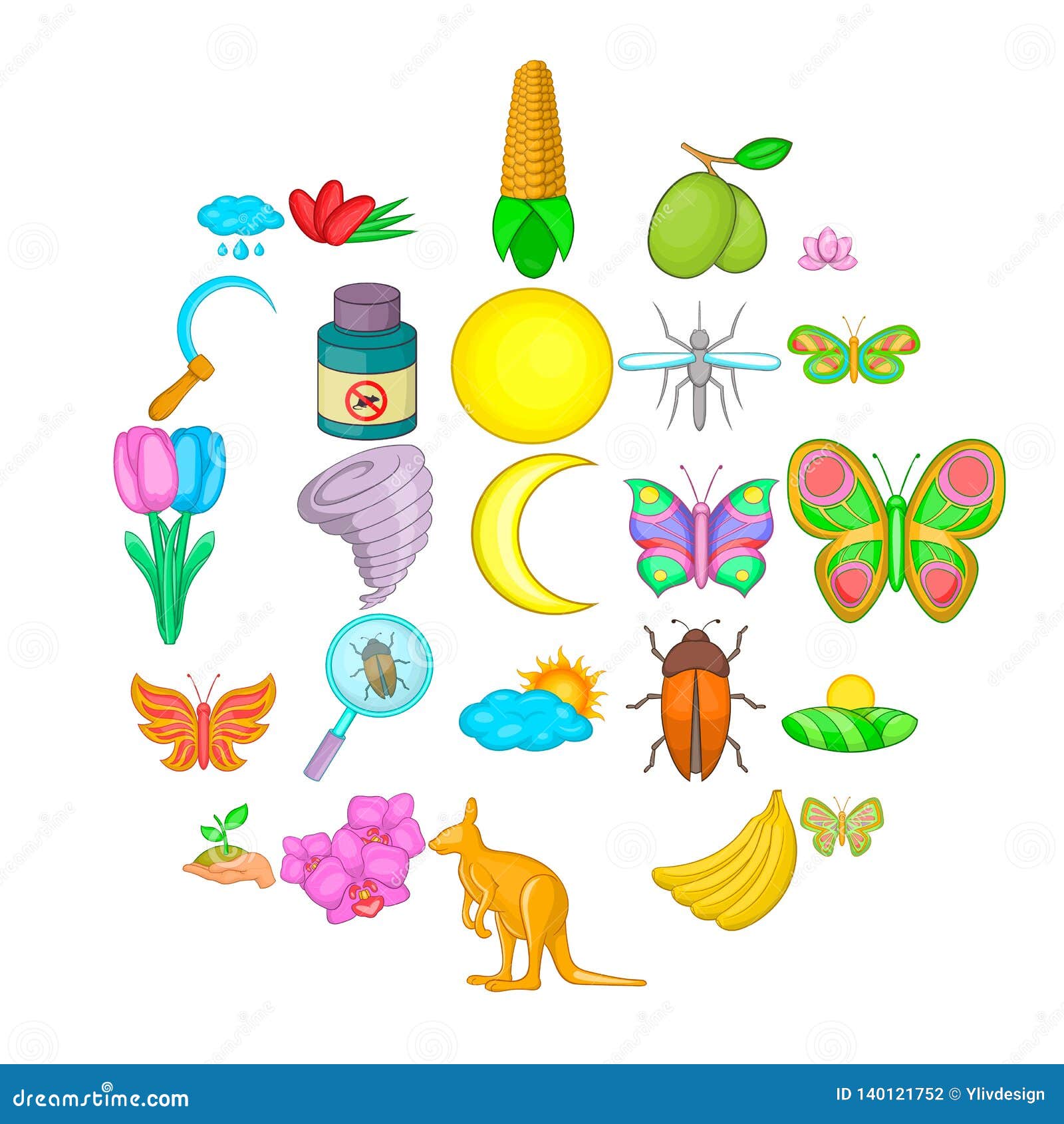 Heyday Icons Set, Cartoon Style Stock Vector Illustration of