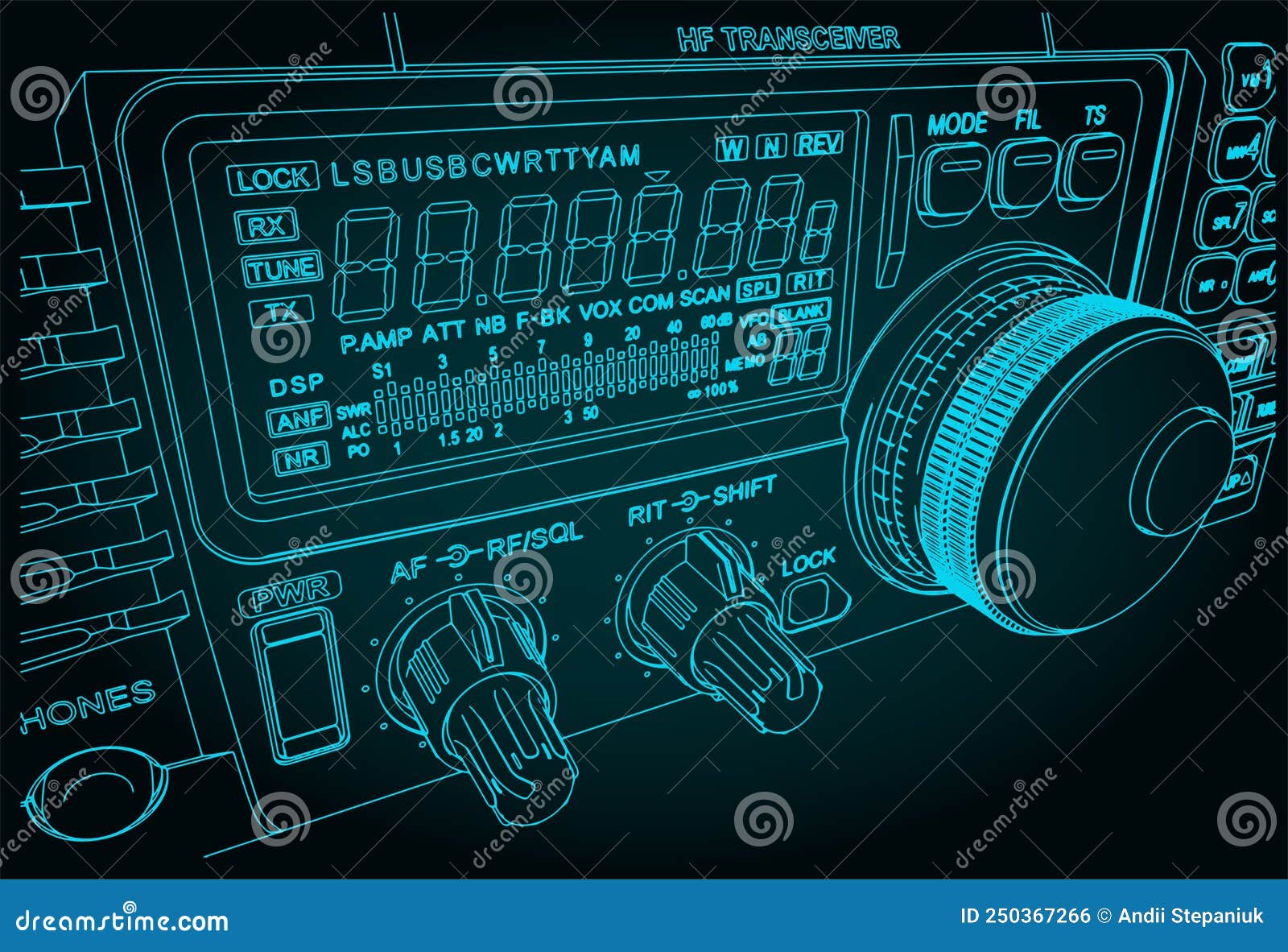 HF transceiver closeup stock vector. Illustration of technology