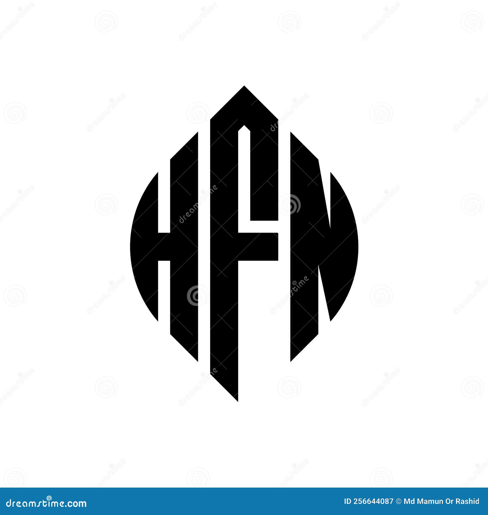 hfn circle letter logo  with circle and ellipse . hfn ellipse letters with typographic style. the three initials form a