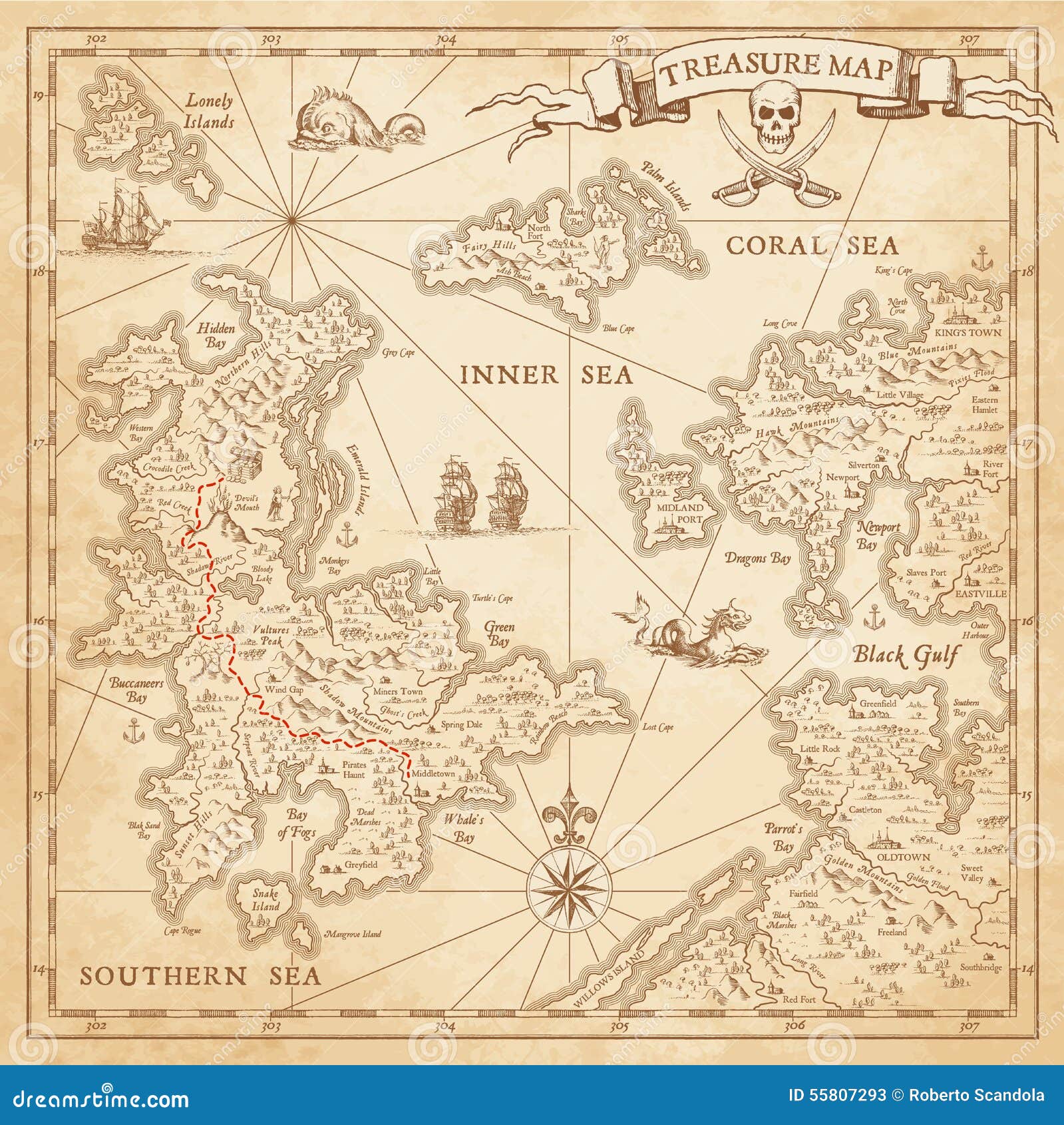 pirate map grunge illustration Royalty Free Images & Vectors em