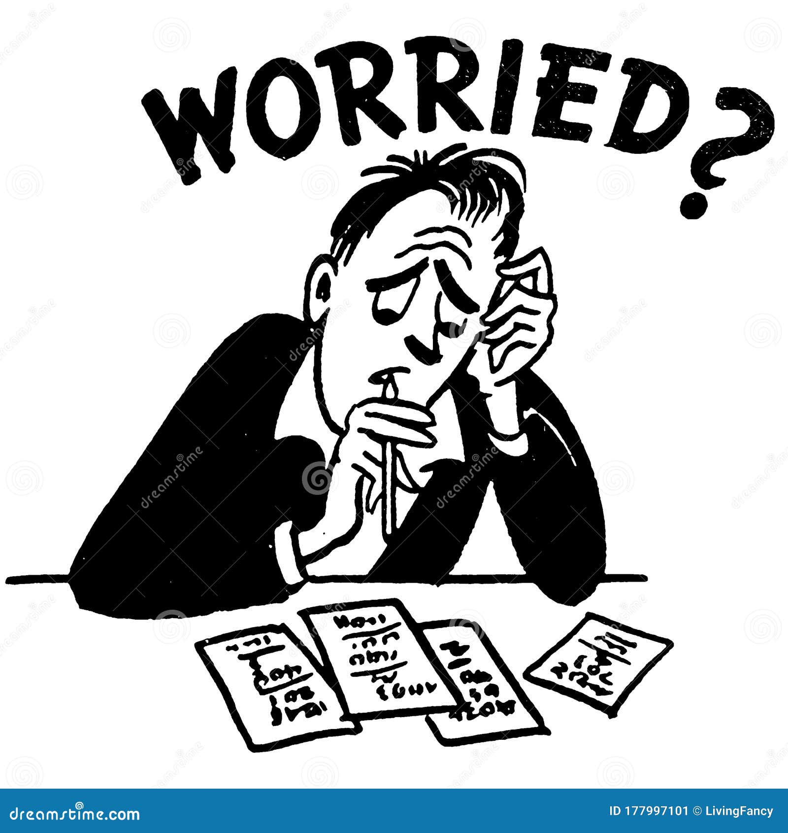Vintage Clipart 217 Man Worried about Bills Stock Illustration