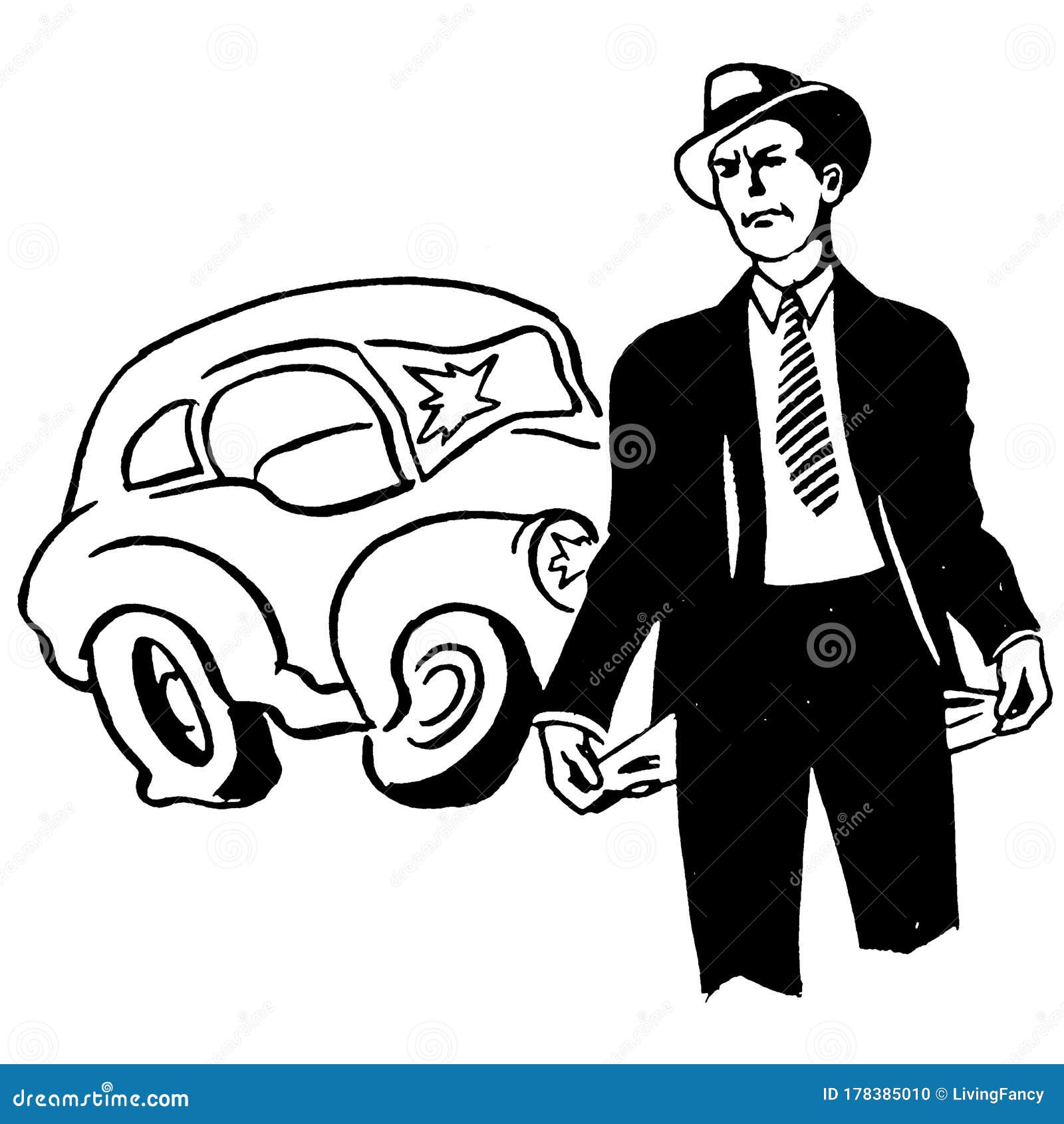 Vintage Clipart 265 Man In Accident With No Insurance Or Money Stock Illustration - Illustration of posters, black: 178385010