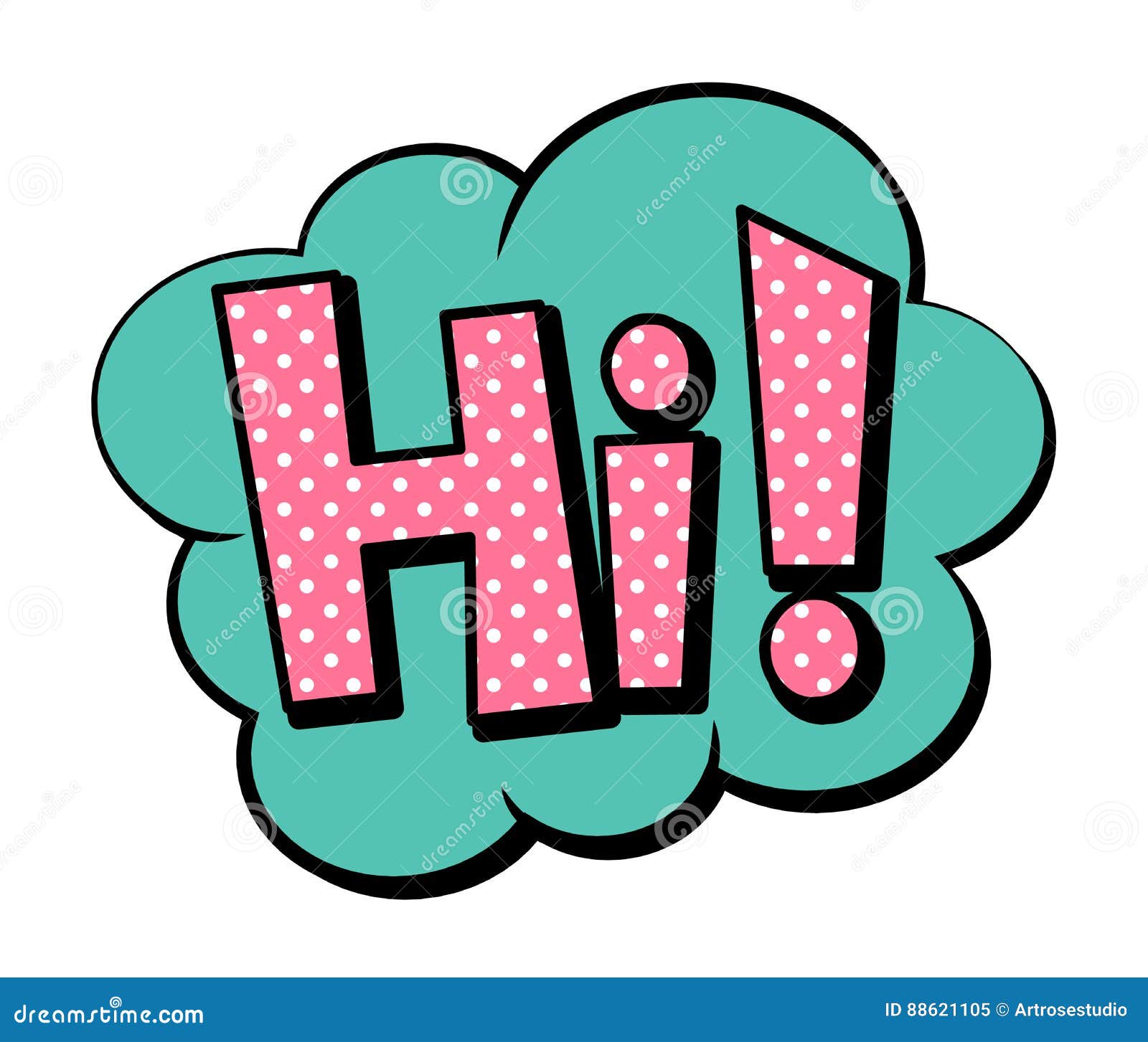Hi! Speech Bubble in Retro Style Stock Vector - Illustration of cloud
