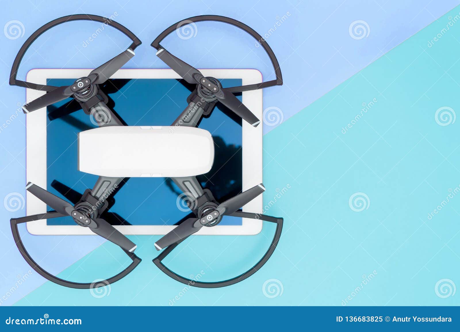 Hi Tech Travel Gadget Accessories on Blue Copy Space Stock Image