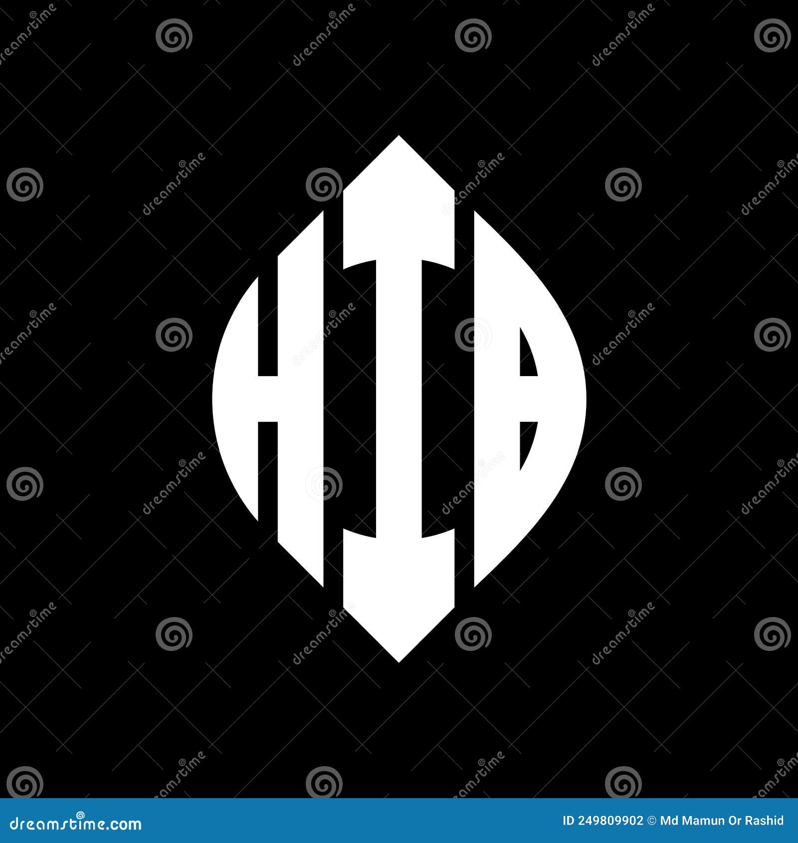 hib circle letter logo  with circle and ellipse . hib ellipse letters with typographic style. the three initials form a