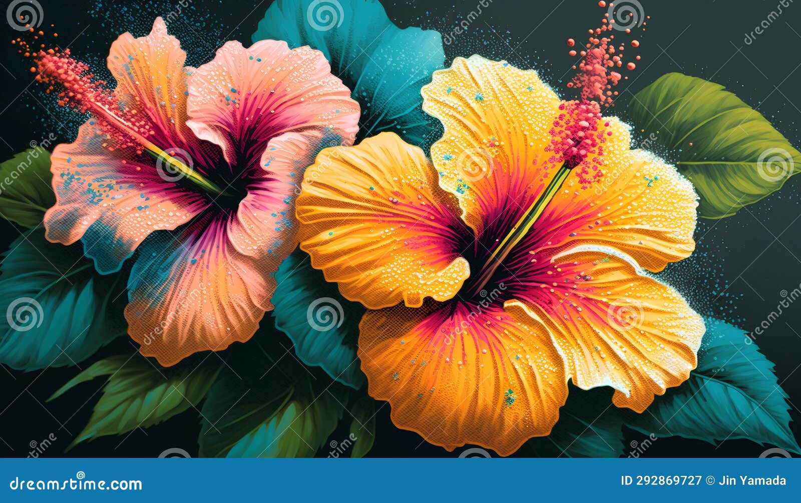 Hibiscus Flower on Black Background. 3D Illustration Stock Illustration