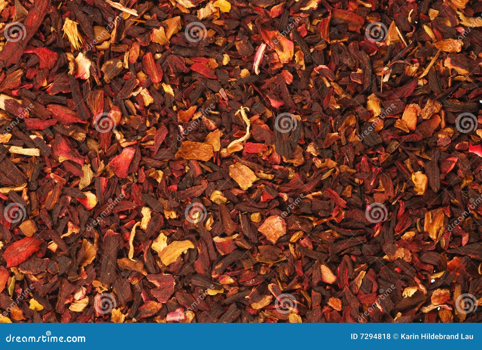 Flat background made of hibiscus tea flowers