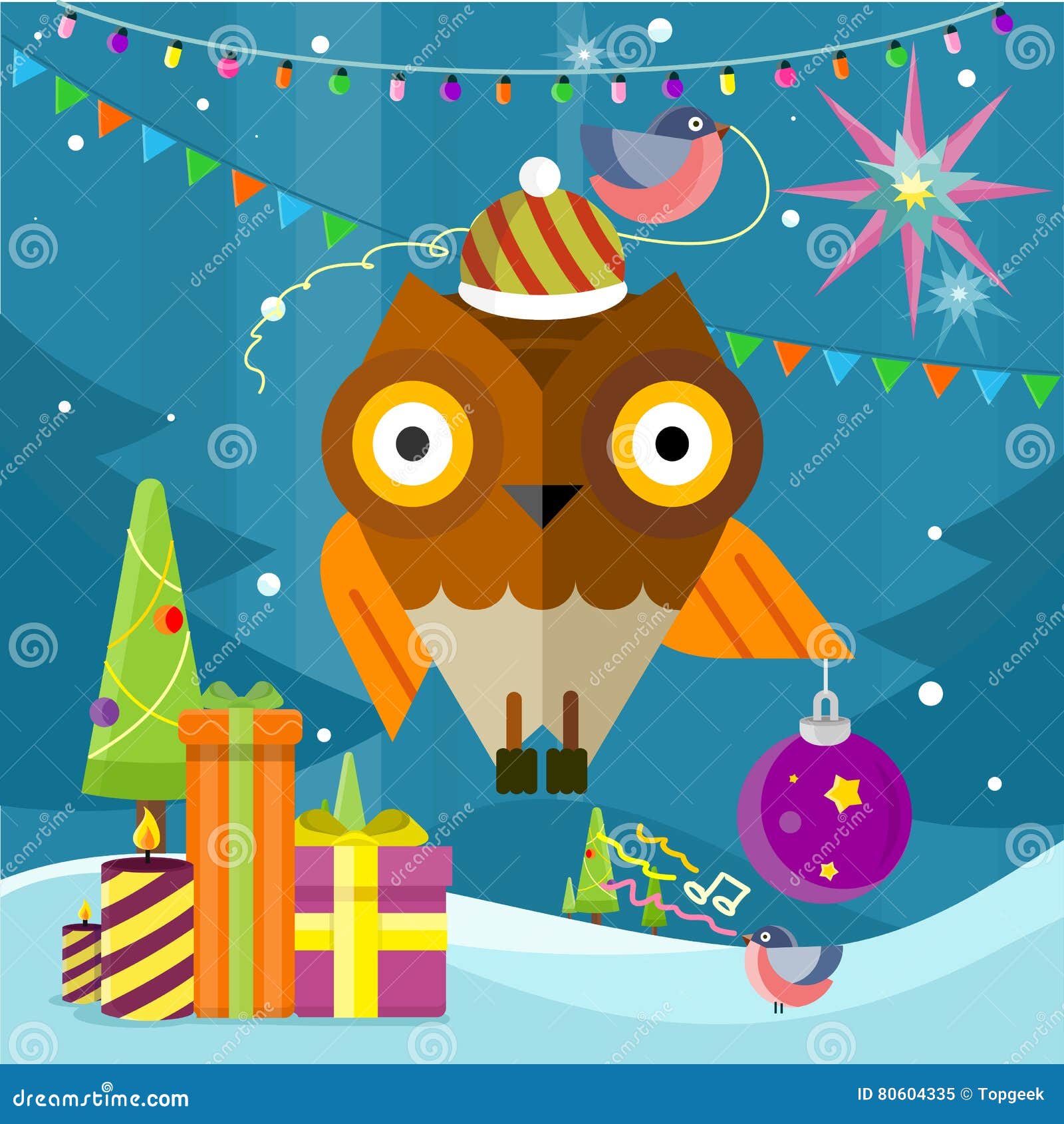 Hibou Avec La Boule De Noël Sur Le Fond De Nouvelle Année