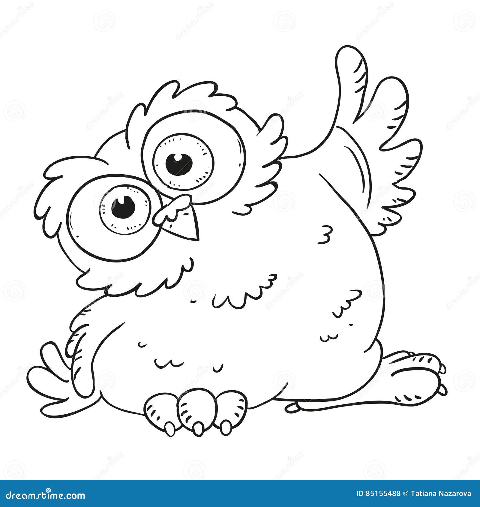 Hibou dr´le de personnage de dessin animé Hibou étonné avec de grands yeux Livre de coloriage de vecteur Découpe sur un fond blan