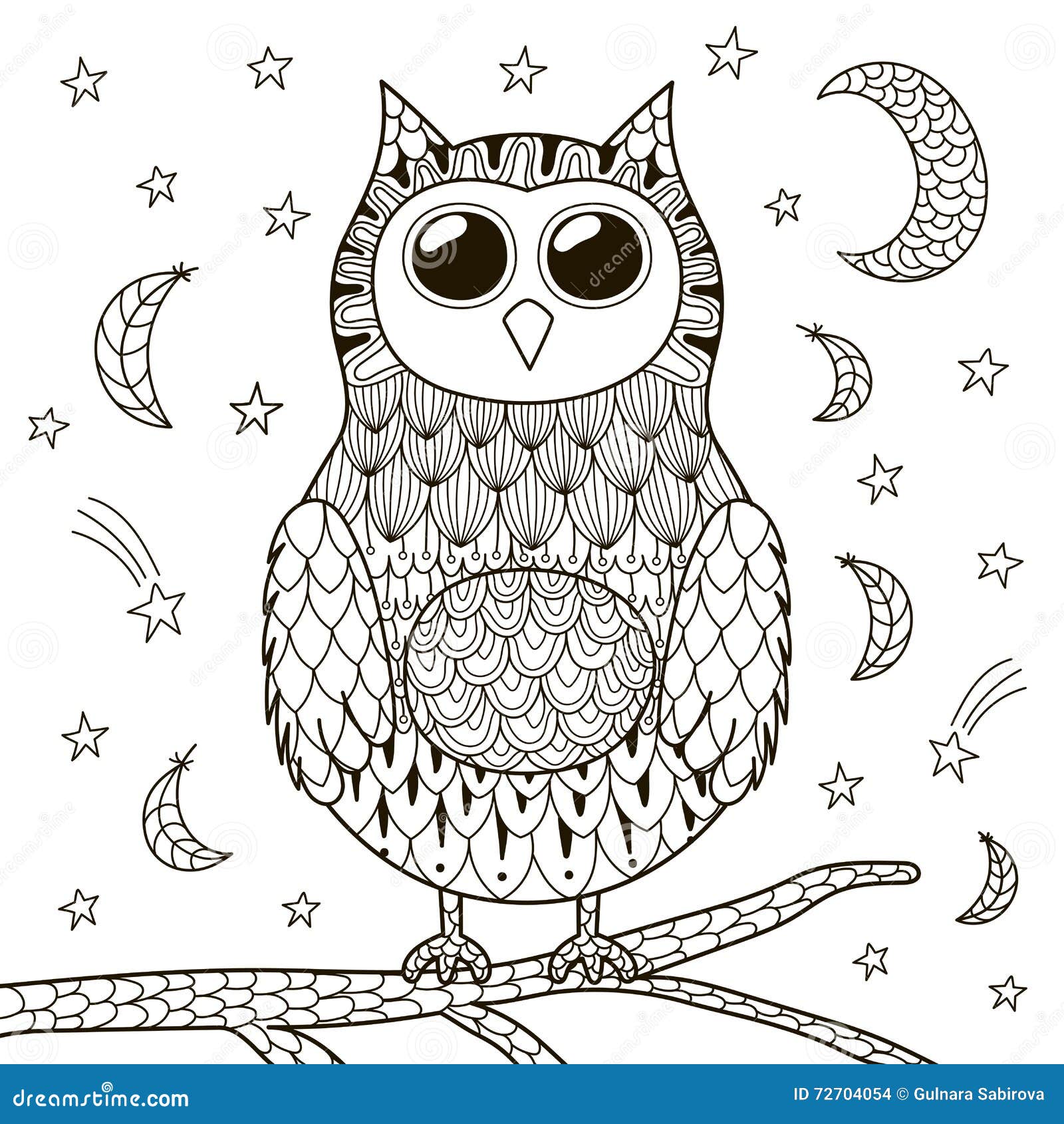 Libre de droits Download Hibou Mignon De Zentangle La Nuit Pour Livre De Coloriage