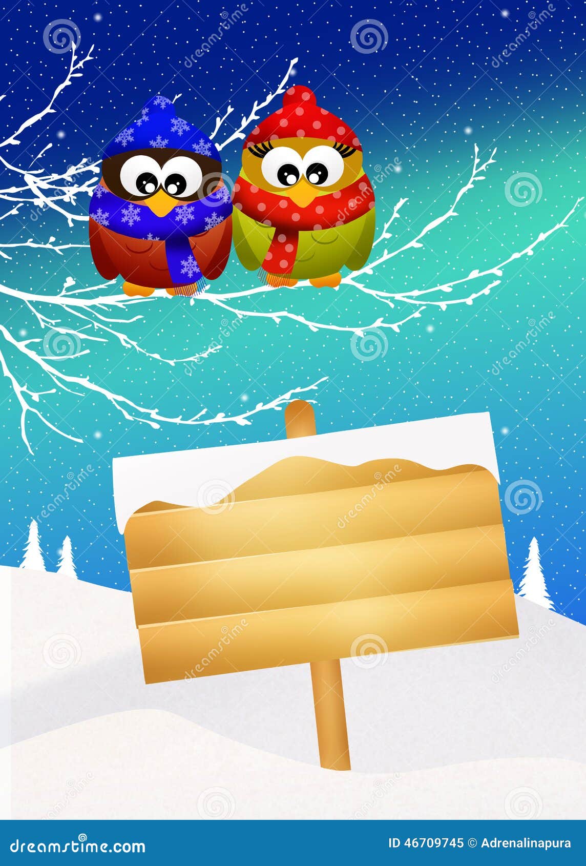 Hiboux en hiver illustration stock. Illustration du oiseaux - 46709745