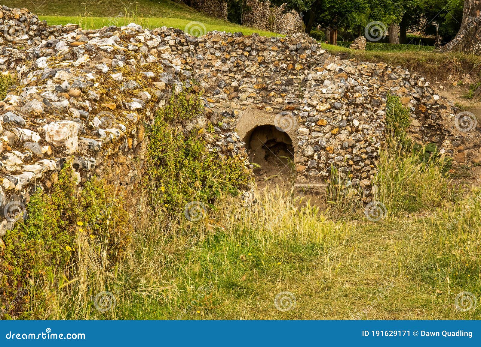 Hidden Alcove Under Garden Flint Stone Wall Stock Image Image of