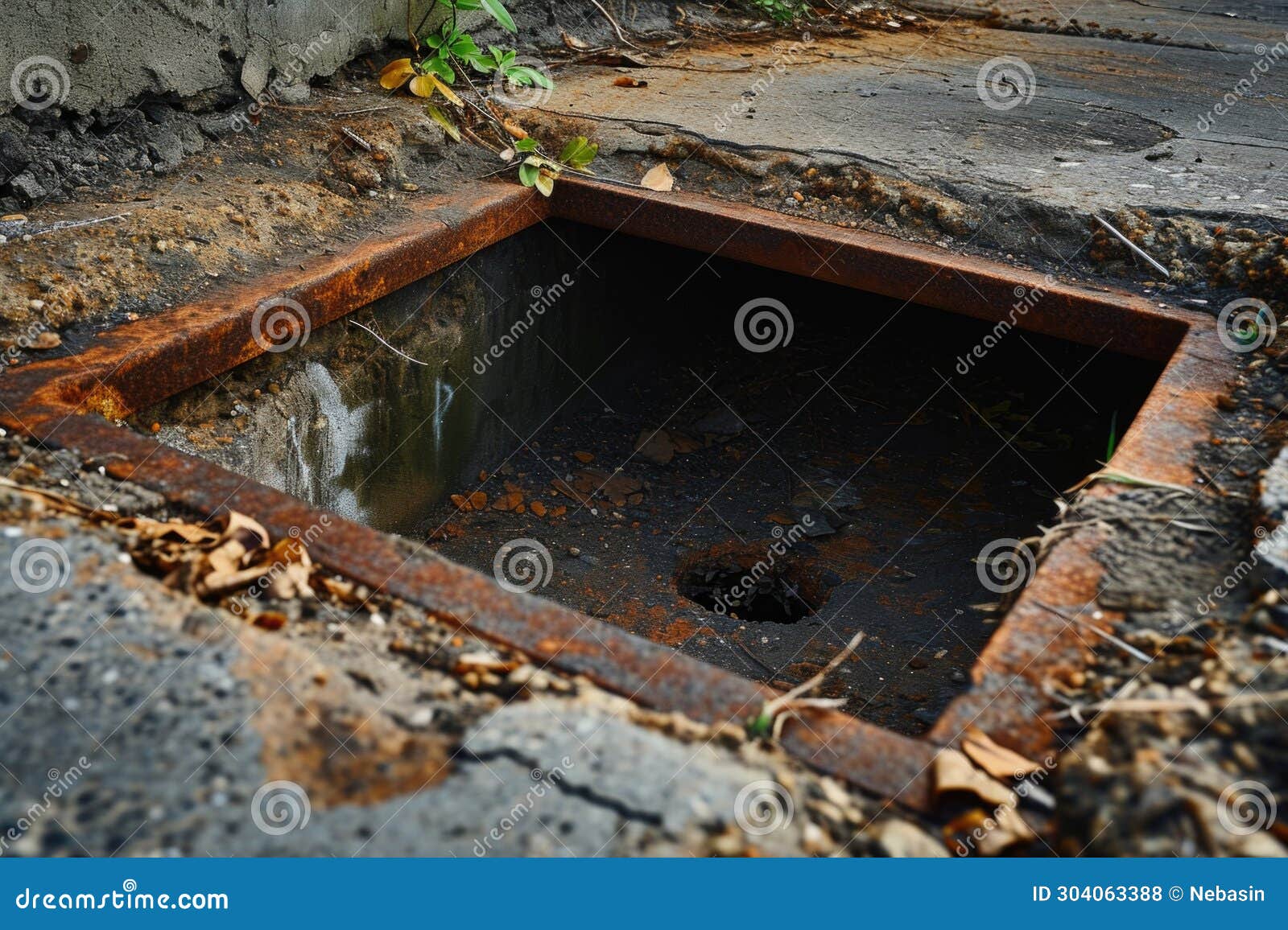 The Hidden Depths Below, Unveiled by an Open and Rusted Manhole Entry 