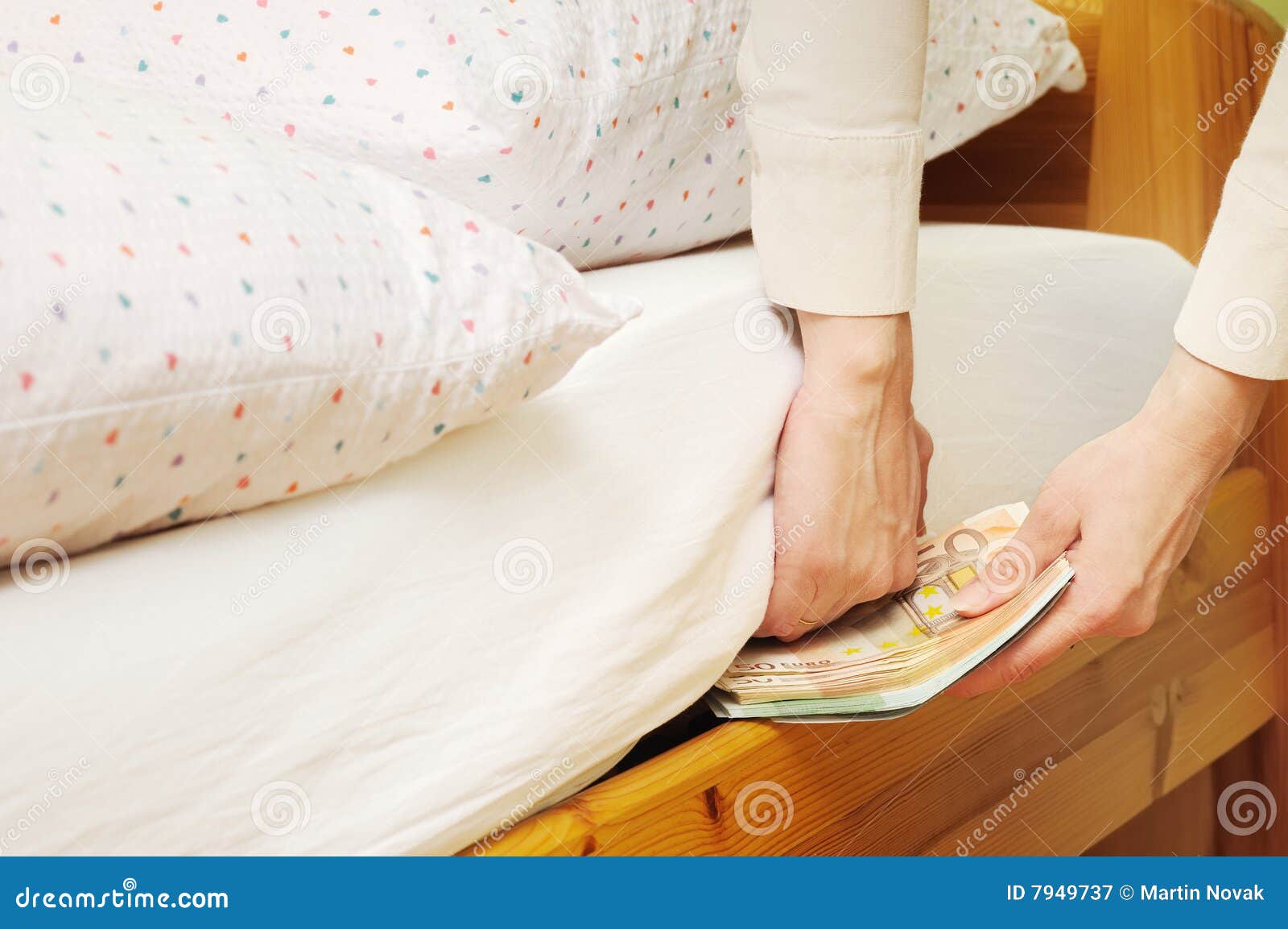 Hiding Money Under Mattress Royalty Free Stock Photography Image 7949737